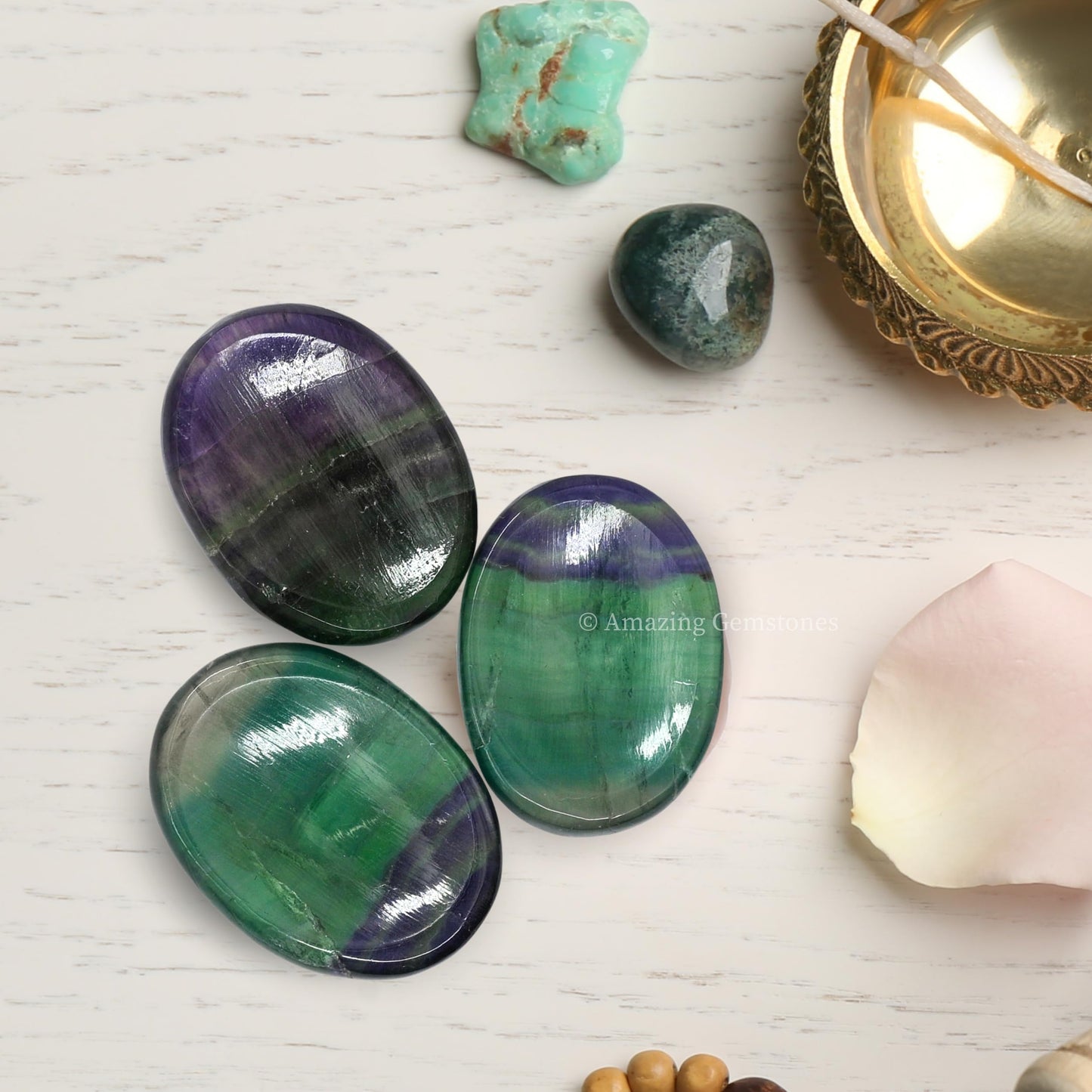 Amazing Gemstone Fluorite Worry Stone and Healing Crystals - Piedra Crystal Fidget for Gift, Meditation, Calming, Relaxation, Stress Relief