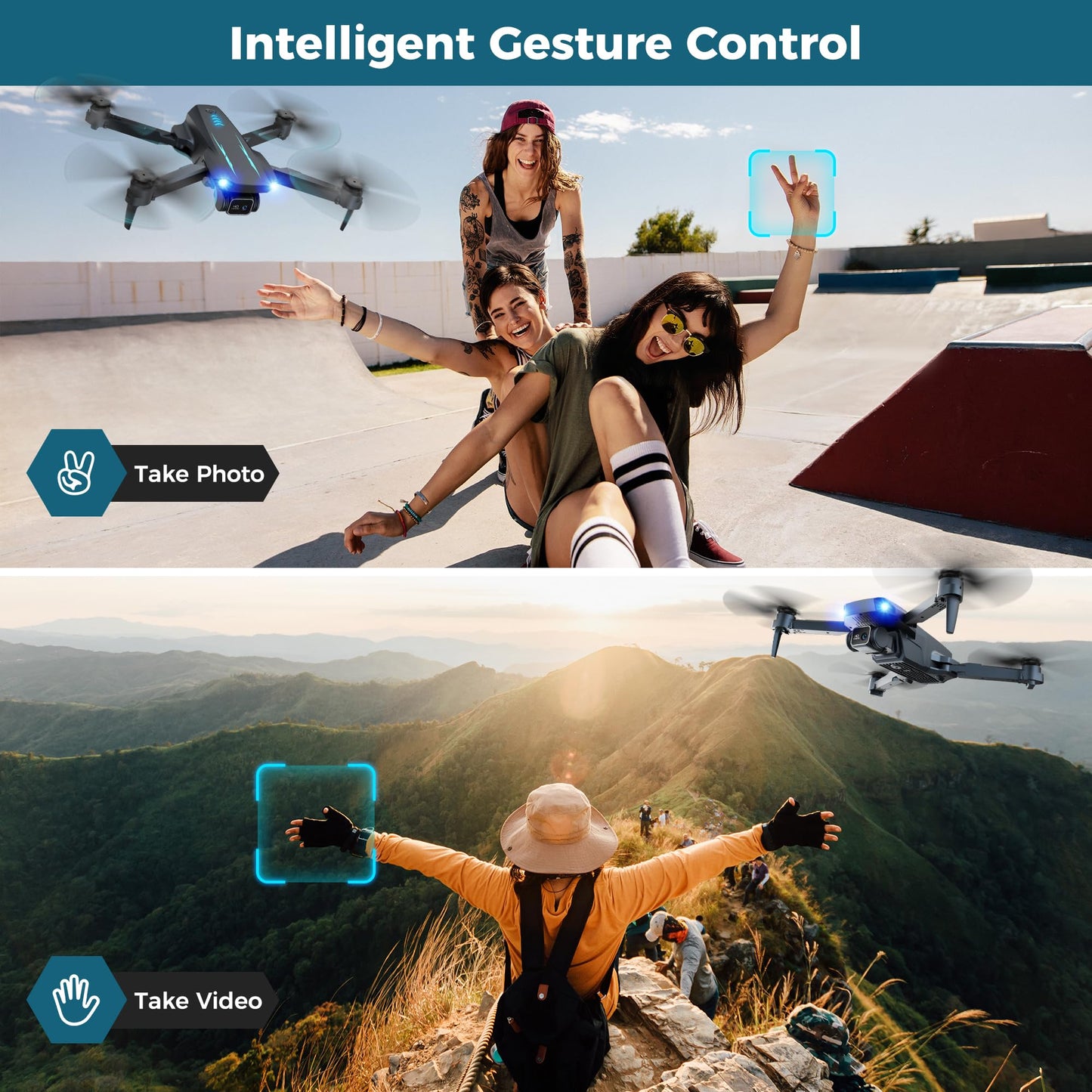 Drone with 1080P FPV Camera, Drone for Kids Adults with One Key Take Off/Land, Altitude Hold, 3D Flip, Waypoint Flight, Gestures Selfie, Gravity Control, 3 Speed, 2 Battery, Mini Drone with Camera for Kids 8-12 10-15, Beginners