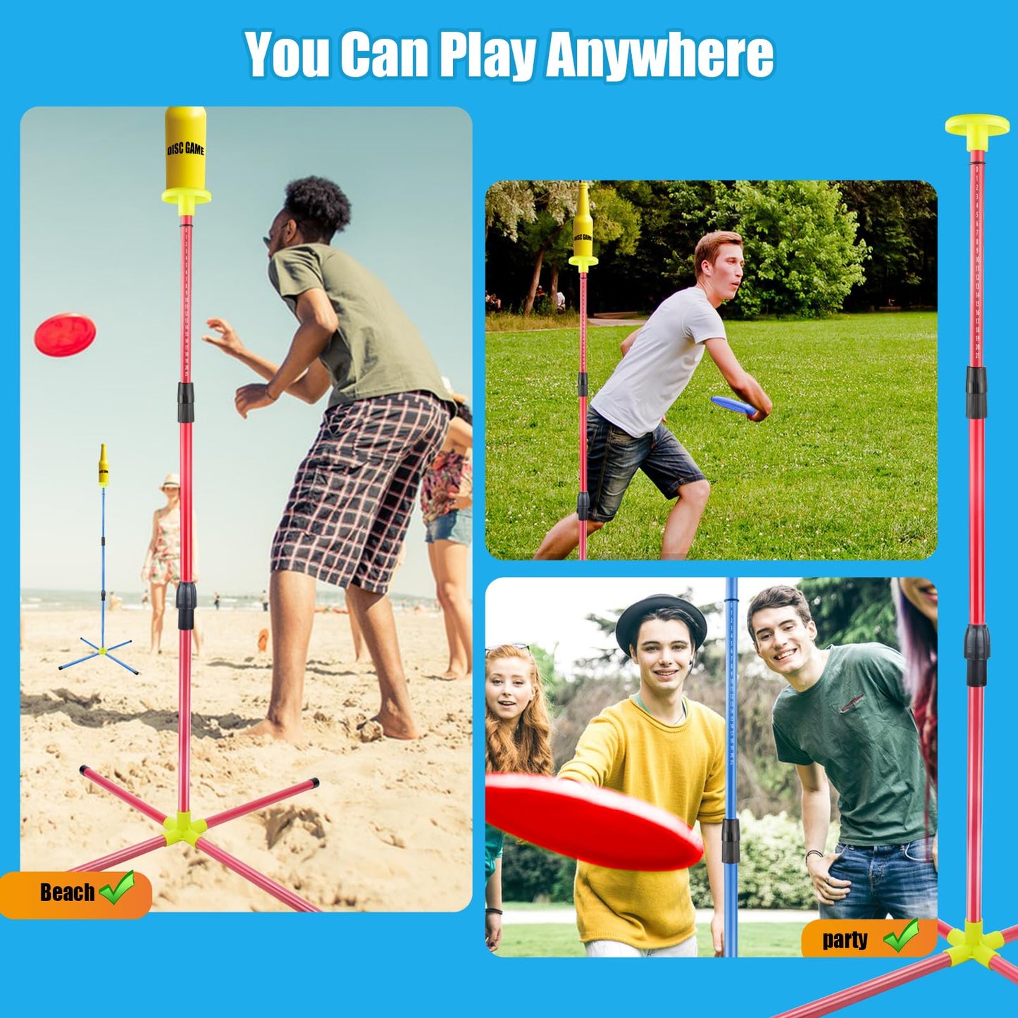 Eastgoing Outdoor Flying Disc Game Set, Bottle Game with Height Adjustment Button und Score Tracker, Outdoor Polish Horseshoes Game Set for Lawn, Backyard, Park, Camping，Beach Game