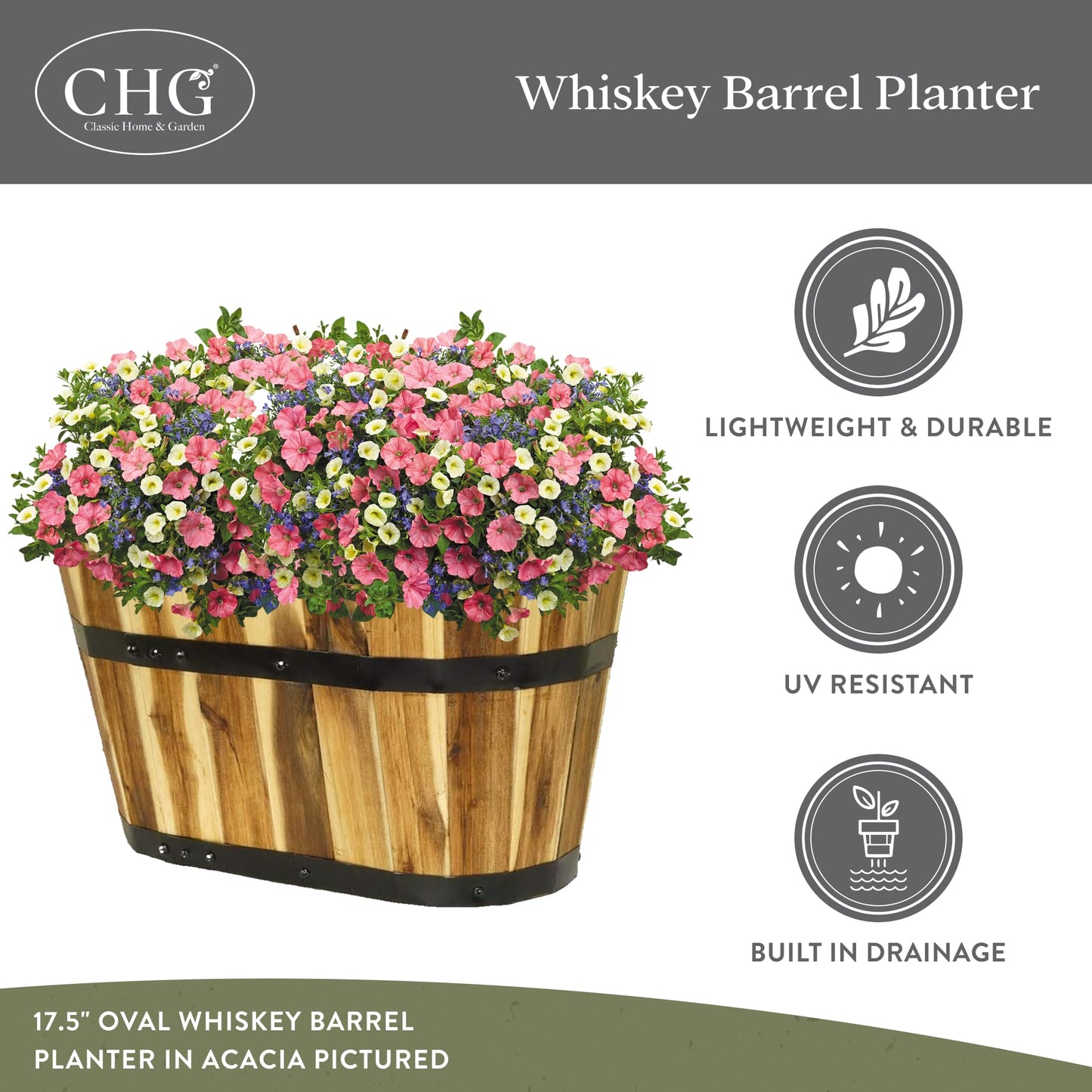 Classic Home & Garden 140011 Oval Barrel Planter, Acacia