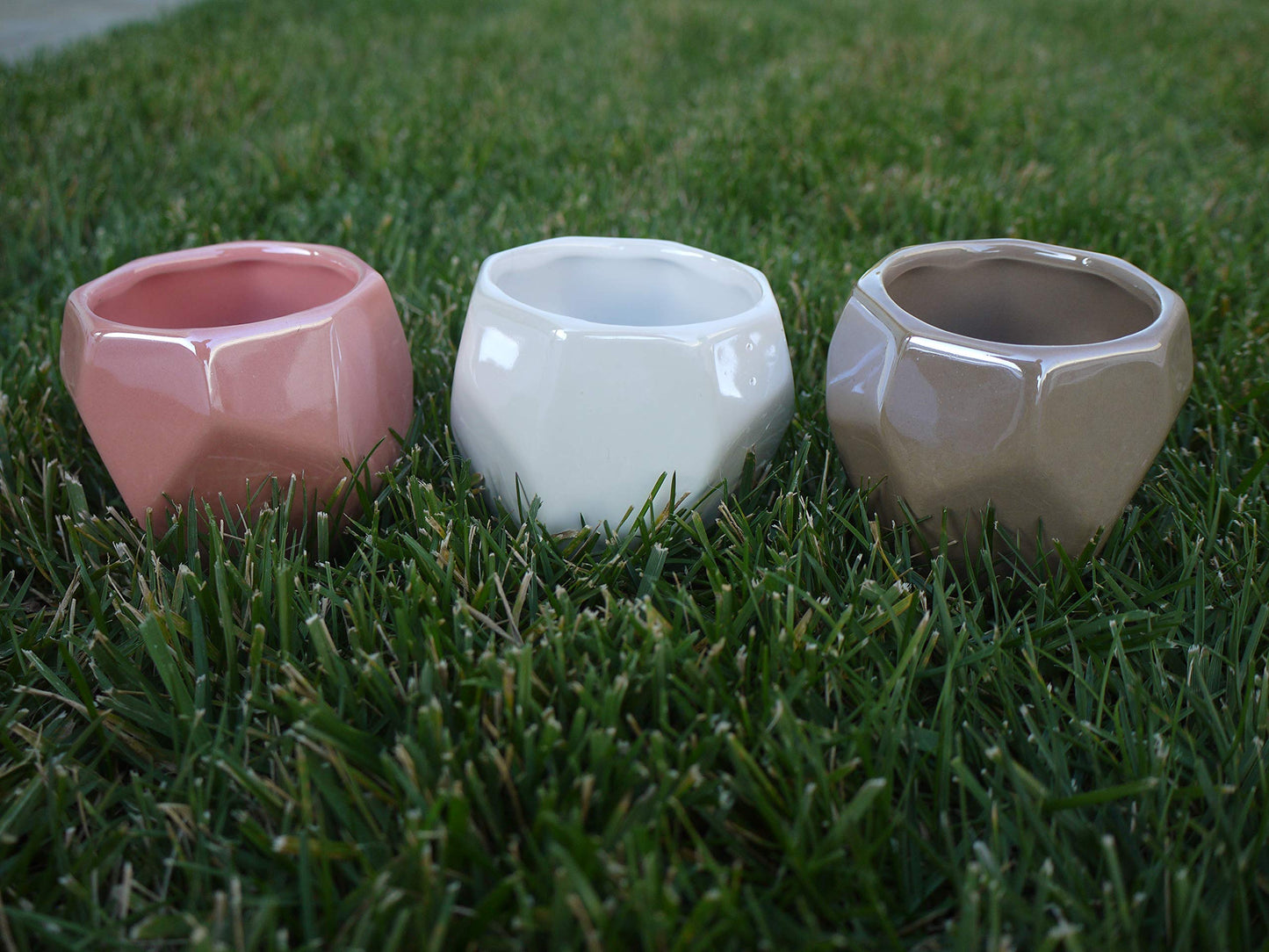 Admired By Nature Mini Pot Planters 3 Inch Ceramic Geometric Design Succulent Plant Pots, Set of 3
