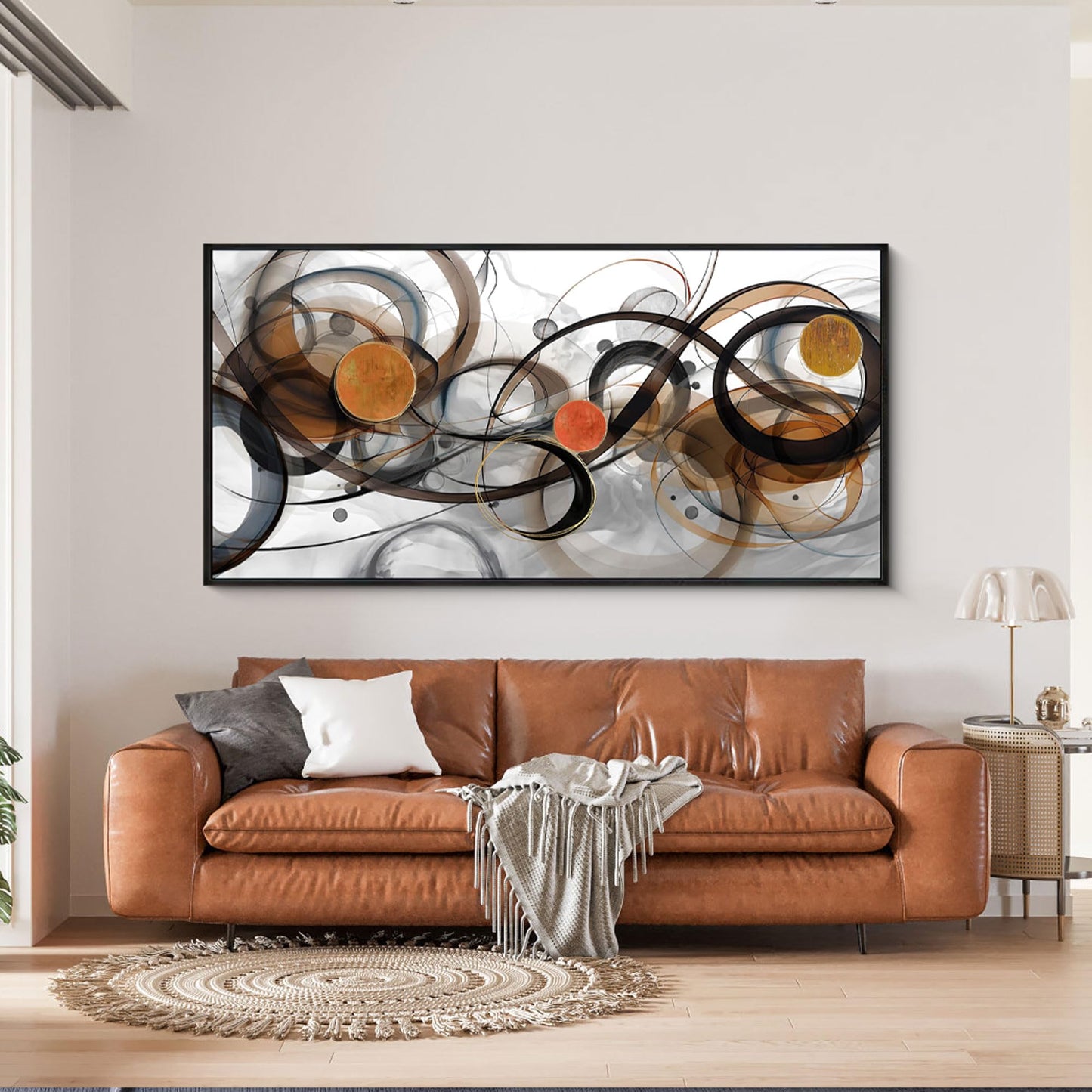 XLSJERST Black and Orange Picture Artwork - Boho Abstract Wall Art for Living Room Office Canvas Pintings Modern Minimalist Frame Wall Art 40x20 Inches