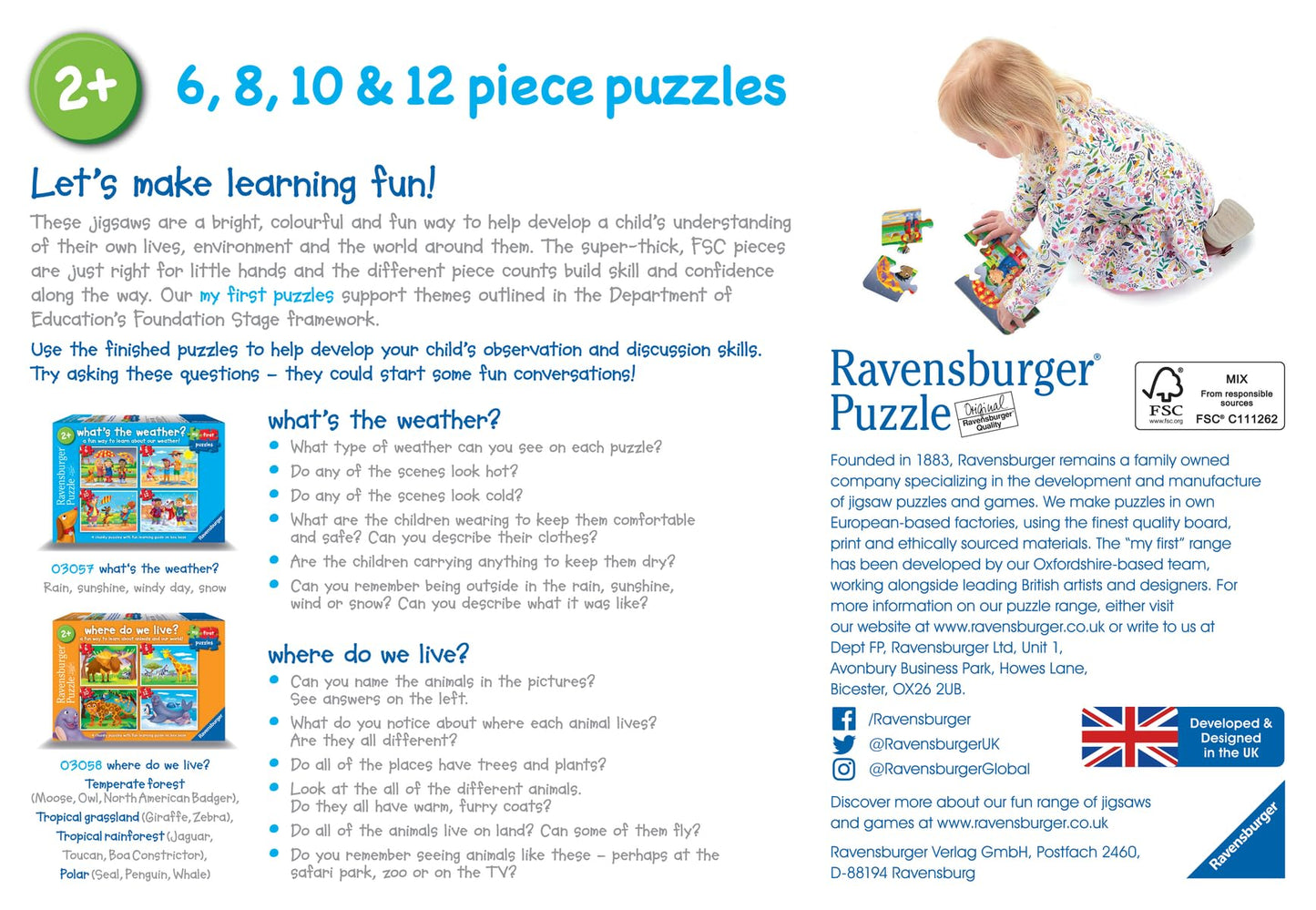Ravensburger My First Puzzles: What's The Weather? (6: 8: 10 & 12 Piece) Jigsaw Puzzle for Kids - Every Piece is Unique, Pieces Fit Together Perfectly - MESH Accredited