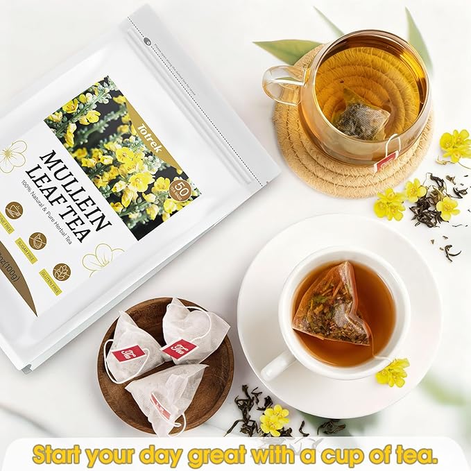 Mullein Leaf Tea Bags, 2g X 50 Bags, Organic Herbal Teas, Pure Mullein Leaves, Mullein Tea, Caffeine Free, Non-GMO, Caffeine-free