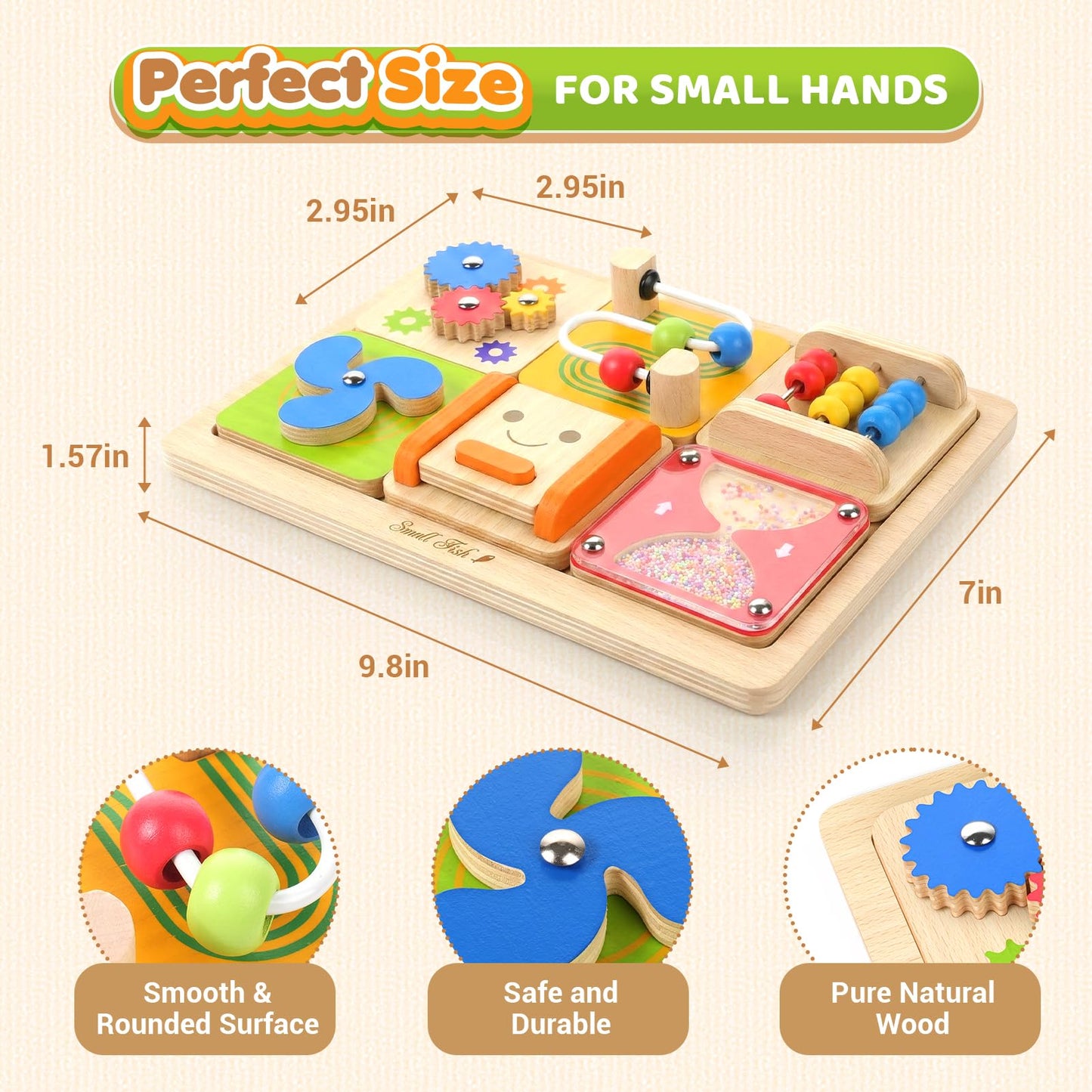 SMALL FISH Wooden Montessori Baby Toys and Toddler Busy Board Bundle