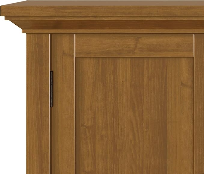SIMPLIHOME Redmond SOLID WOOD 32 inch Wide Transitional Low Storage Cabinet in Light Golden Brown for the Living Room, Entryway and Family Room