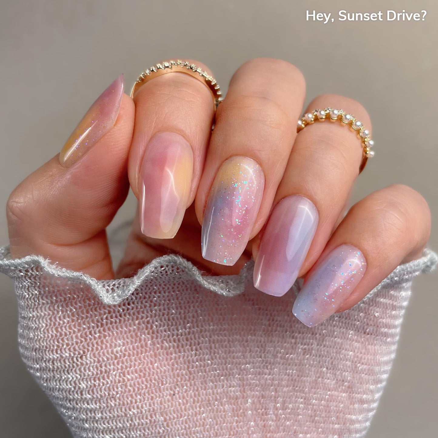 Heyhae Semi Cured Gel Nail Strips | No LED Lamp Needed | Marble, Pink, Spring | Easy Apply & Remove, Salon Quality | Includes 28 Strips, 1 Prep Pads, Nail File & Wooden Stick - Hey, Sunset Drive?
