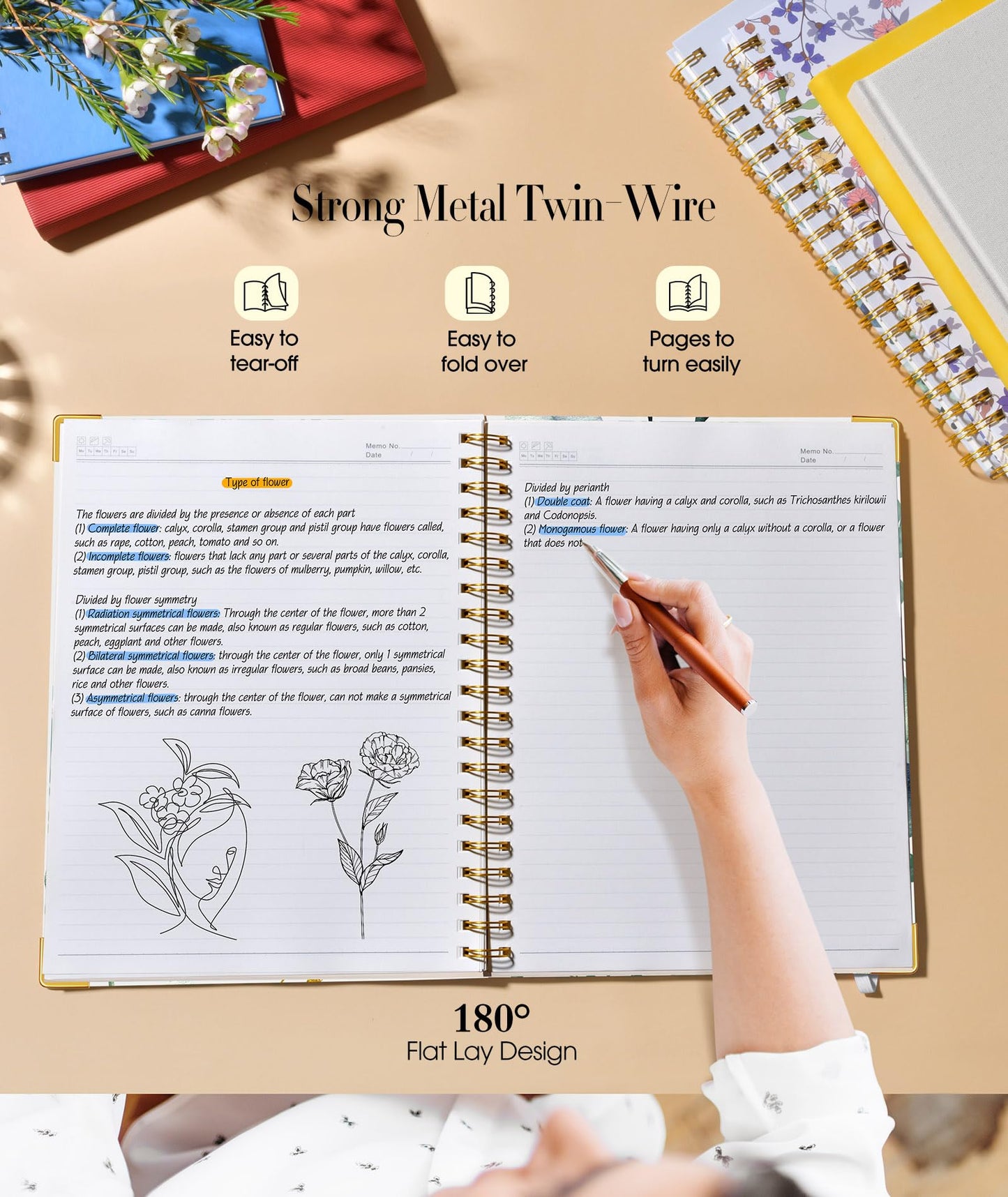 Aesthetic Spiral Notebook Journal for Women, 200 Pages Lined Notebooks 8.5” x 11”, A4 Large Hardcover Spiral Journals with 100 GSM Thick Paper, Cute College Ruled Notebook for Writing Work School