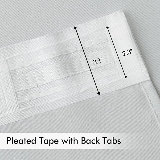 MIULEE Back Tab Light Blocking Curtains 96 Inch Long 2 Panels Set for Living Room Bedroom, Greyish White Rod Pocket/Pinch Pleated Thermal Insulated Room Darkening Floor to Ceiling Blackout Drapes