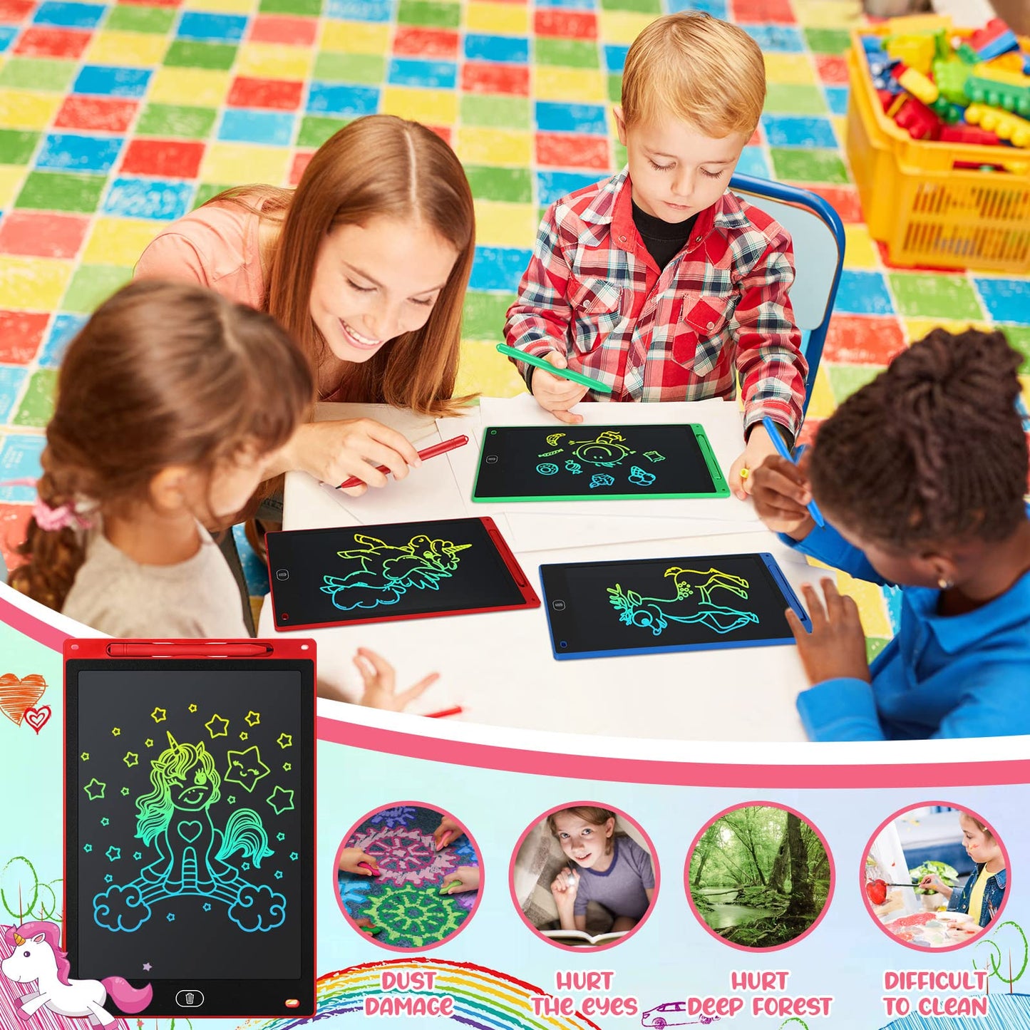 20 Pcs LCD Writing Tablet for Kids 10 Inch Electronic Doodle Board Colorful Screen Doodle Board Erasable Pad Drawing Pad for Kids Toddler 6 Years Old Educational Learning Toy (Black Screen)