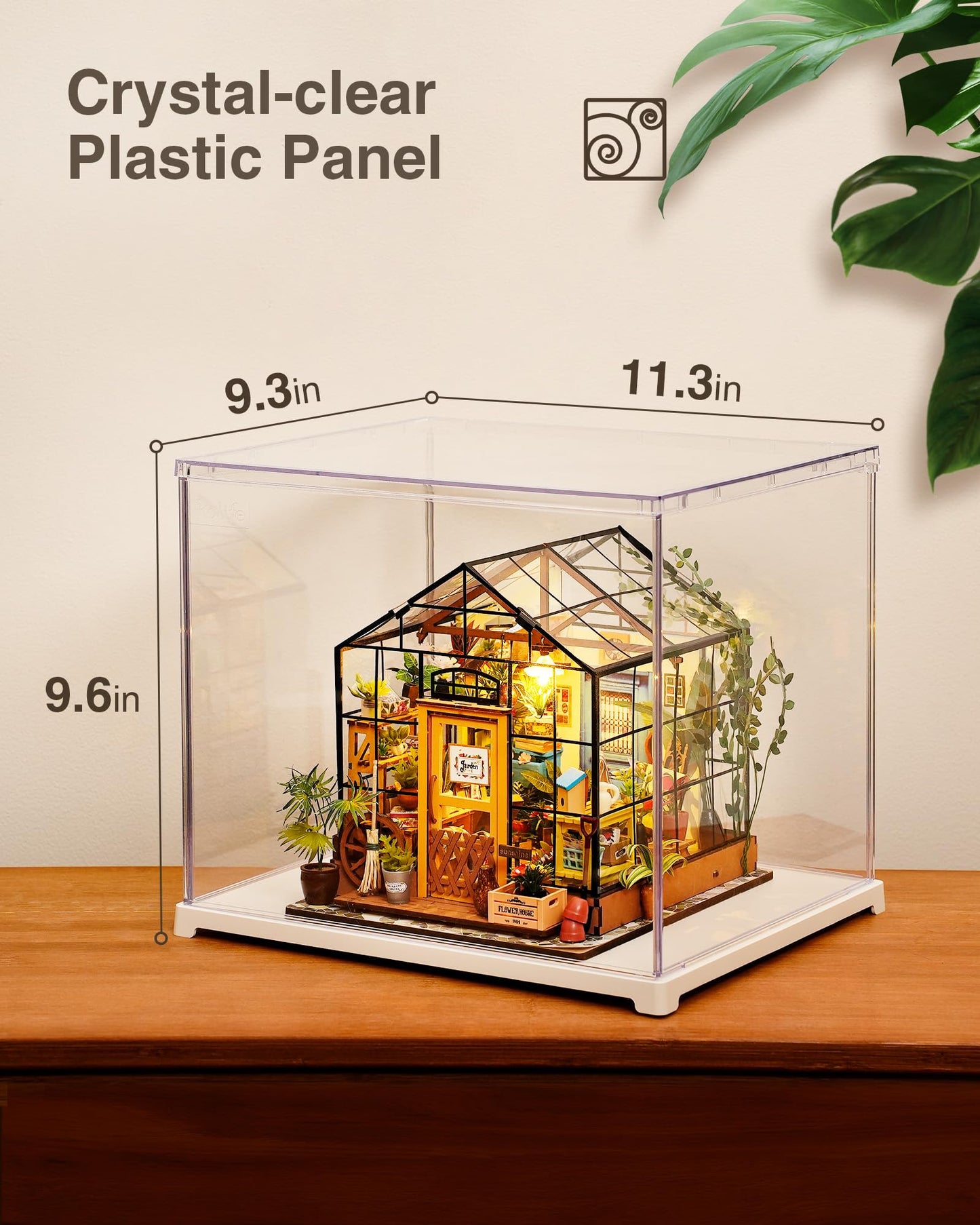 Rolife Acrylic Display Case Dust Cover for Collectibles, Stackable Showcase Dustproof Protection with White Base with Door for Shoes,Books,Toys,Collectibles Memorabilia Figurines(11.3''x9.6''x9.3'')
