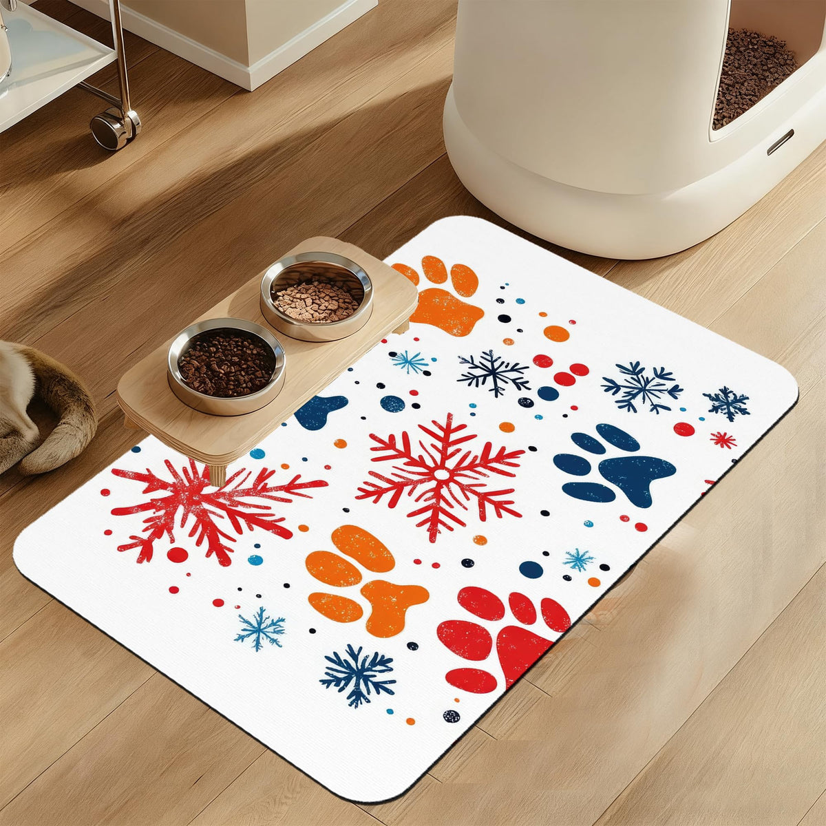 Pink Cat Dog Food Mat–Absorbent Quick Dry Feeding Placemat for Food and Water Bowls, Non Slip Rubber Backing, Waterproof Pet Supplies for Mess-Free Eating 12"x20"