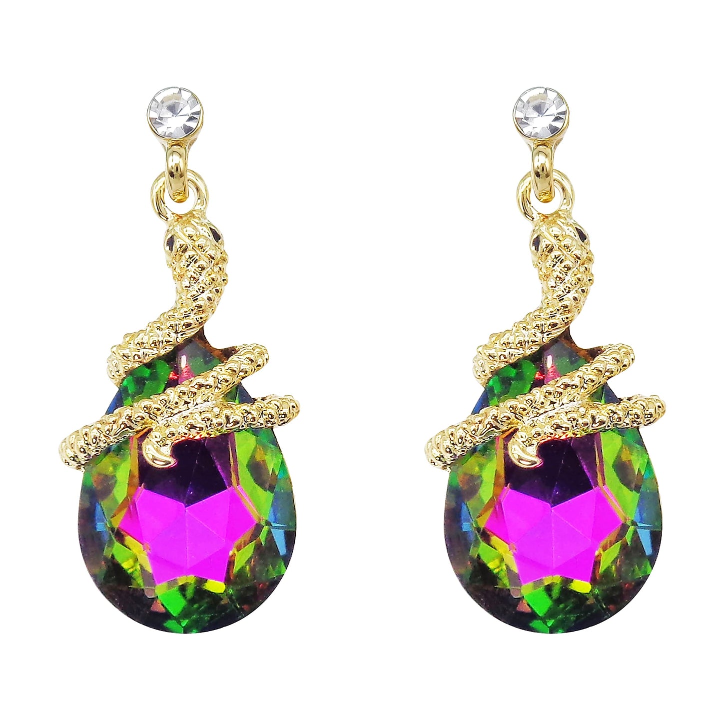 Navachi 18k Gold Plated Colorful Crystal Zircon Curly Snake Drop Dangle Az1358 Stud Earrings