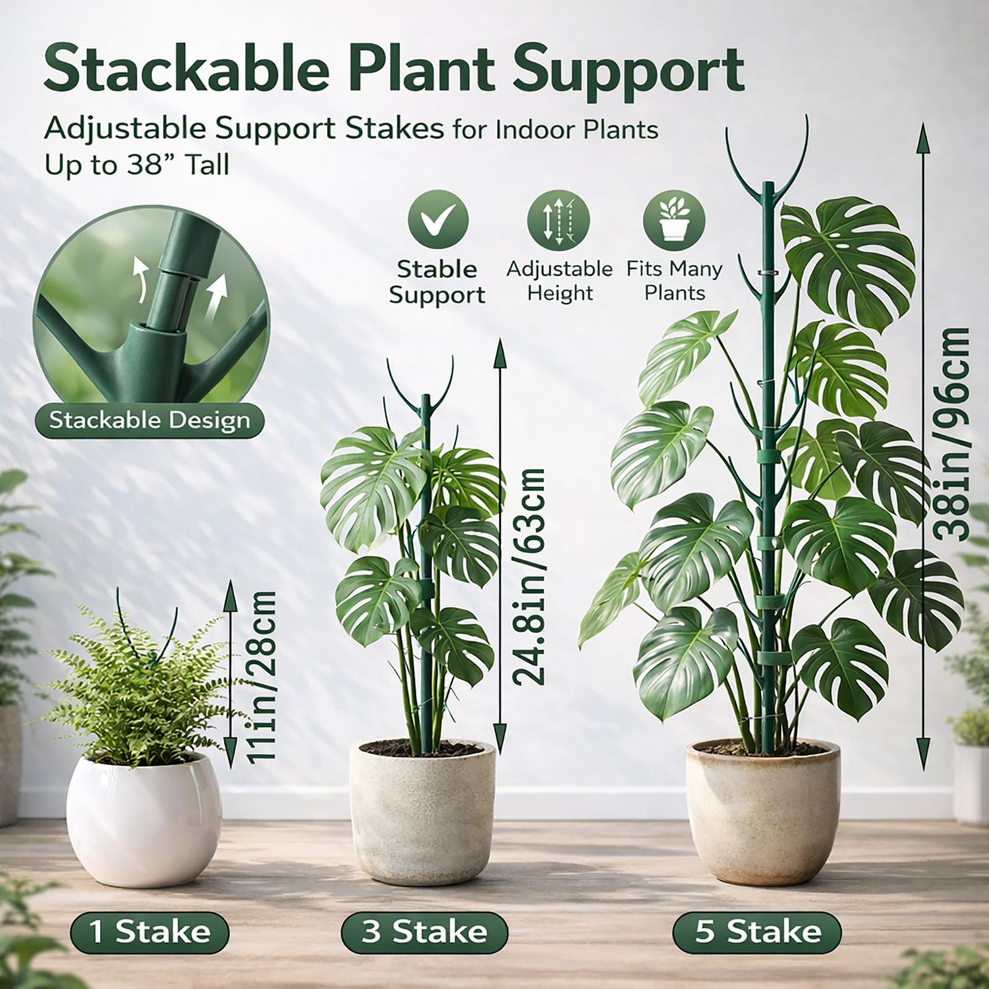 Plant Support Stakes for Indoor Plants, Stackable Monstera Support Pole for Climbing Plants, Moss Pole Alternative for Pothos, Philodendron & Vine Plants(26PCS)