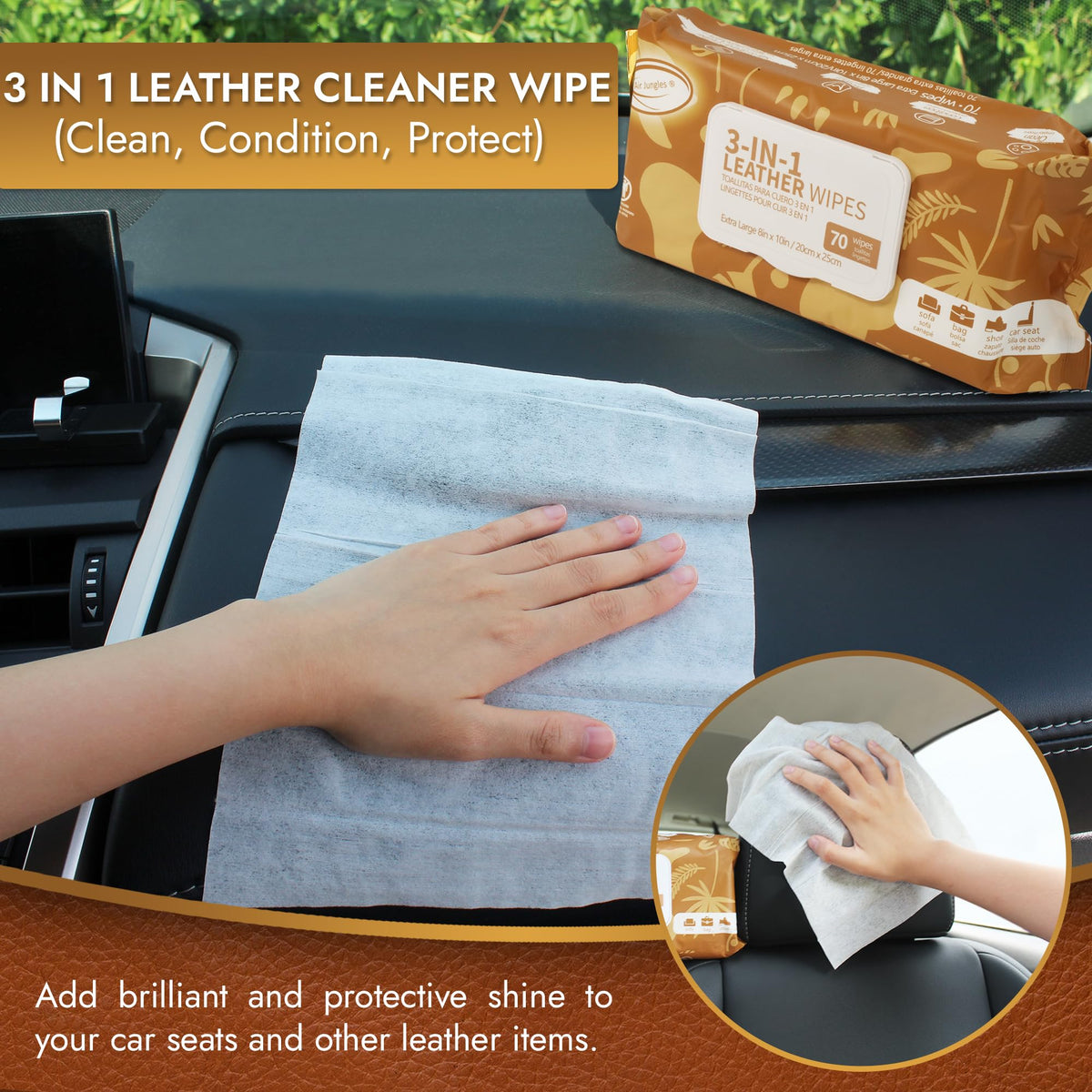 3in1 Leather Cleaner Wipes 70 Count