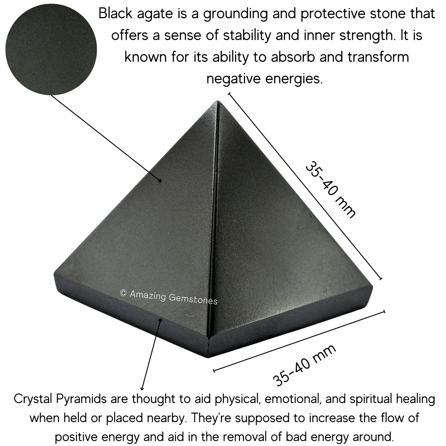 Amazing Gemstone Black Agate Pyramid Crystal Healing Stones - 1.5" Great Pyramid Figurine of Natural Stone Pyramid for Meditation, Reiki, Chakra Balancing and Crystal Pyramids Grid