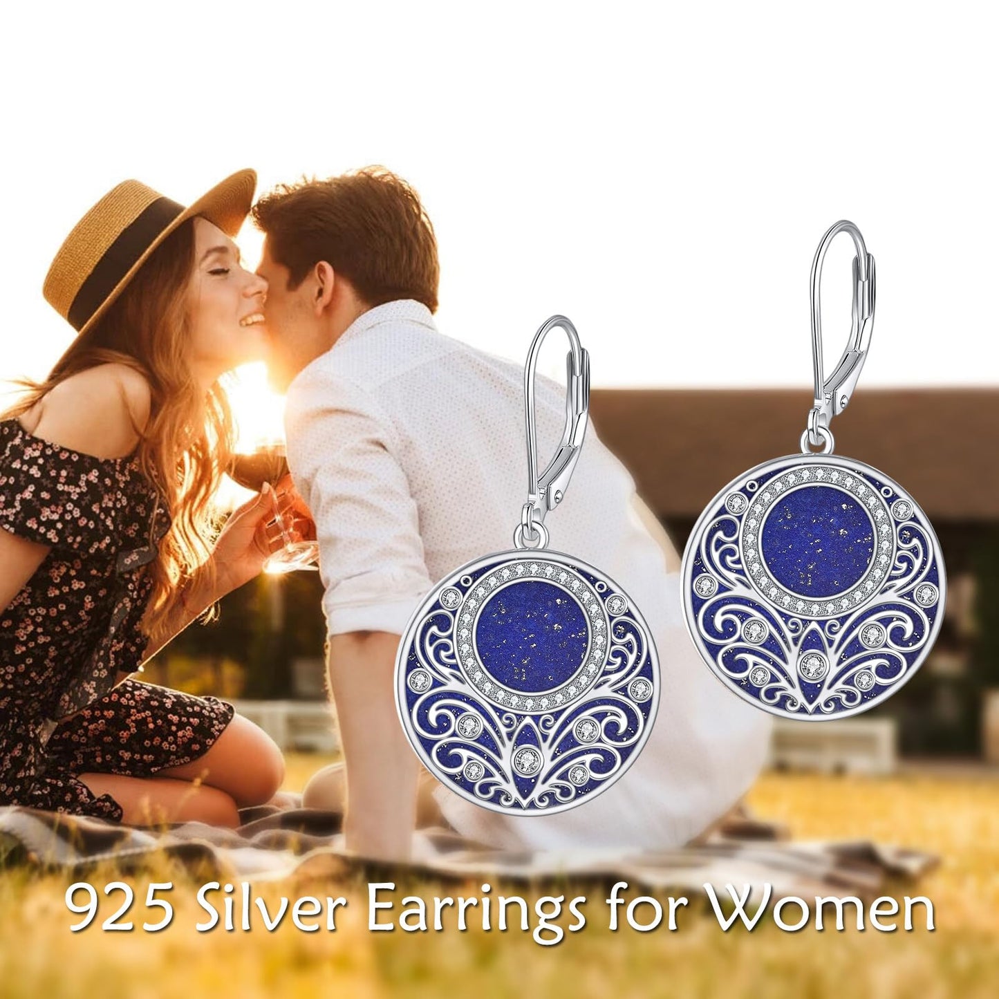 Lapis Lazuli Earrings Sterling Silver Filigree Drop Earrings Blue Lapis Dangle Earrings Jewelry Gifts For Women