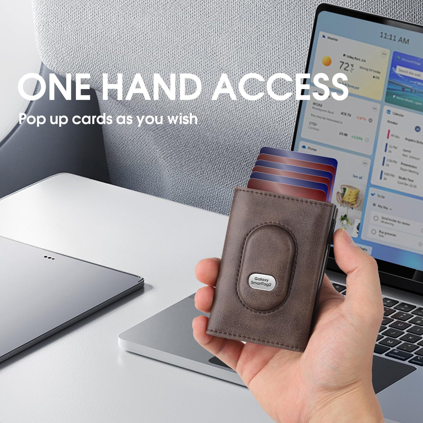 GAOCHALE Mens Wallet for Samsung Smarttag2 Pop up Card Holder Compatible with Samsung Tag RFID Blocking Wallet for Men 10-14 Card Capacity | ID Window | Cash Slot(Coffee)