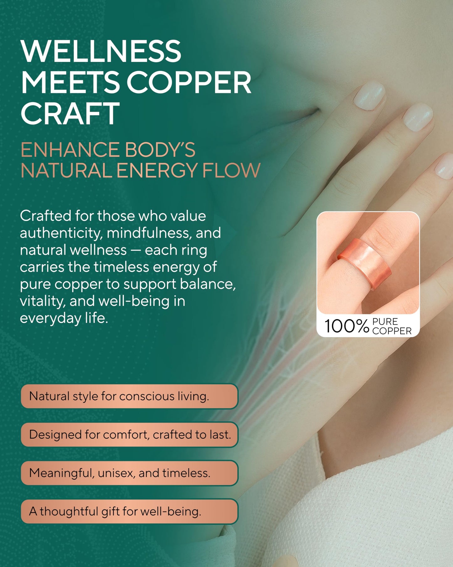 TheraCopper Pure Copper Rings for Women (2-Pack) — 100% Pure Copper Ring — Raw, Solid & Uncoated Authentic Handmade Open-End Adjustable Ayurvedic Jewelry Rings (10mm Hammered)