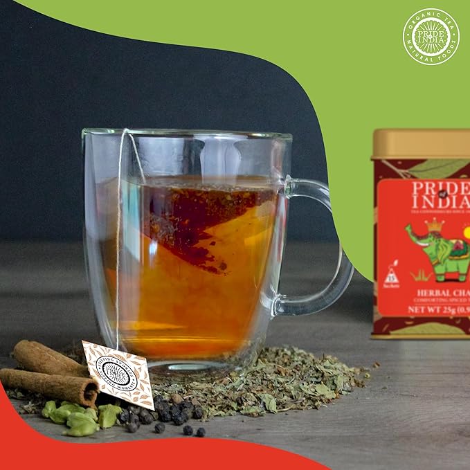 Pride Of India - Natural Herbal Chai (Comforting Spiced Tea), PACK of 6-15 Tea Bags Per Box