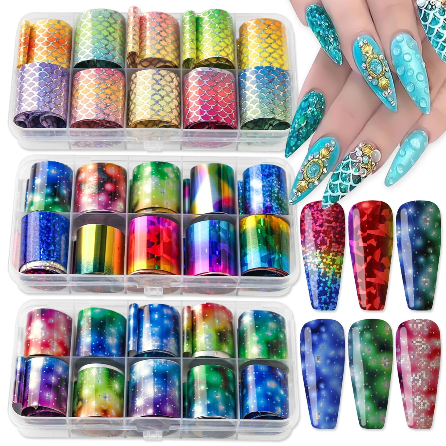 Nail Foil Transfer, DANNEASY 30 Roll Starry Sky Star Nail Foils Sheet Iridescent Foil Stickers for Nails Holographic Nail Art Foil Transfer Nail Design Stickers Nail Stickers Decals
