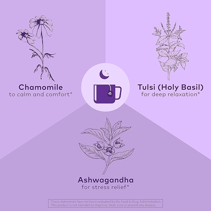 ORGANIC INDIA Tulsi Sleep Herbal Tea - Holy Basil, Ashwagandha, Chamomile, Night Time Tea for Bedtime, Stress Relieving & Relaxing, Immune Support, USDA Certified Organic - 18 Infusion Bags, 3 Pack