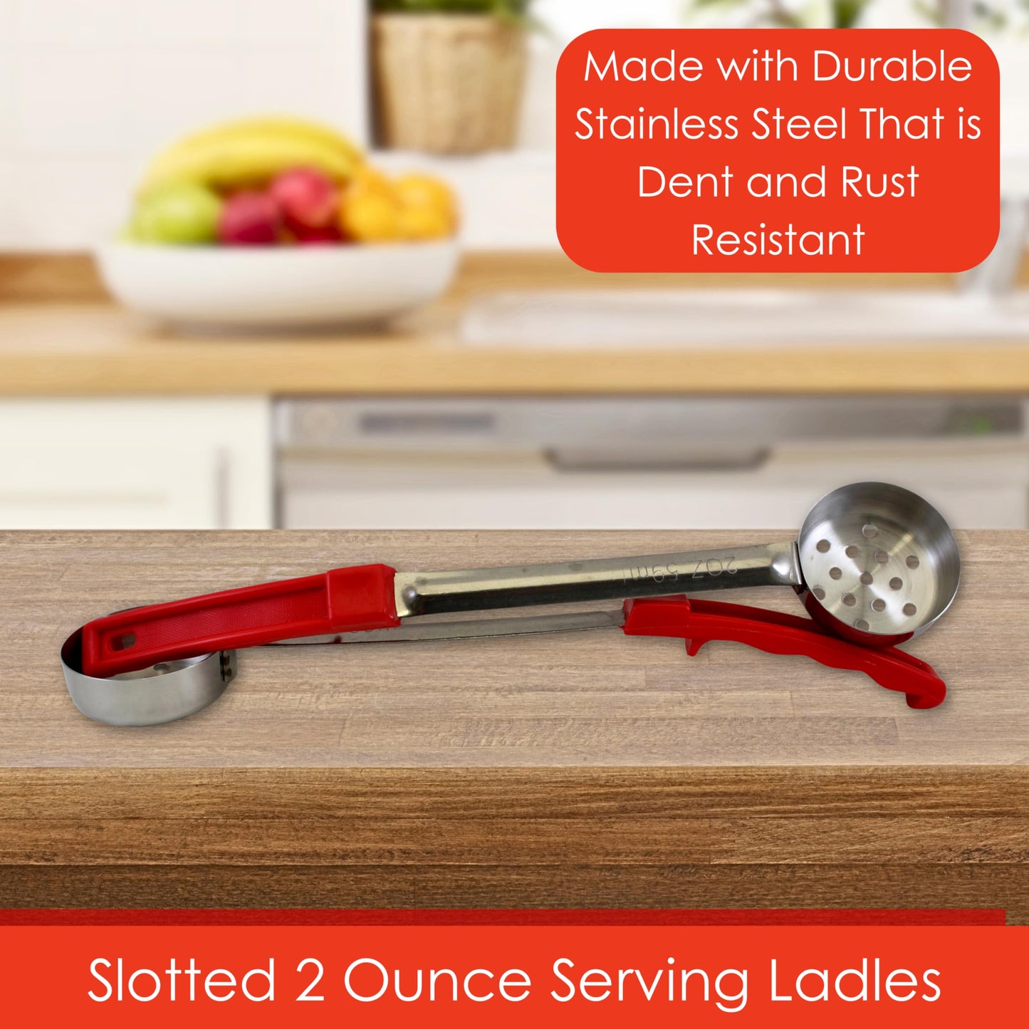 Habanerofire 2 Ounce Slotted Stainless Steel Portion Control Ladle Spoon for Measuring and Serving; Commercial Grade Serving Scoops [Pack of 2]