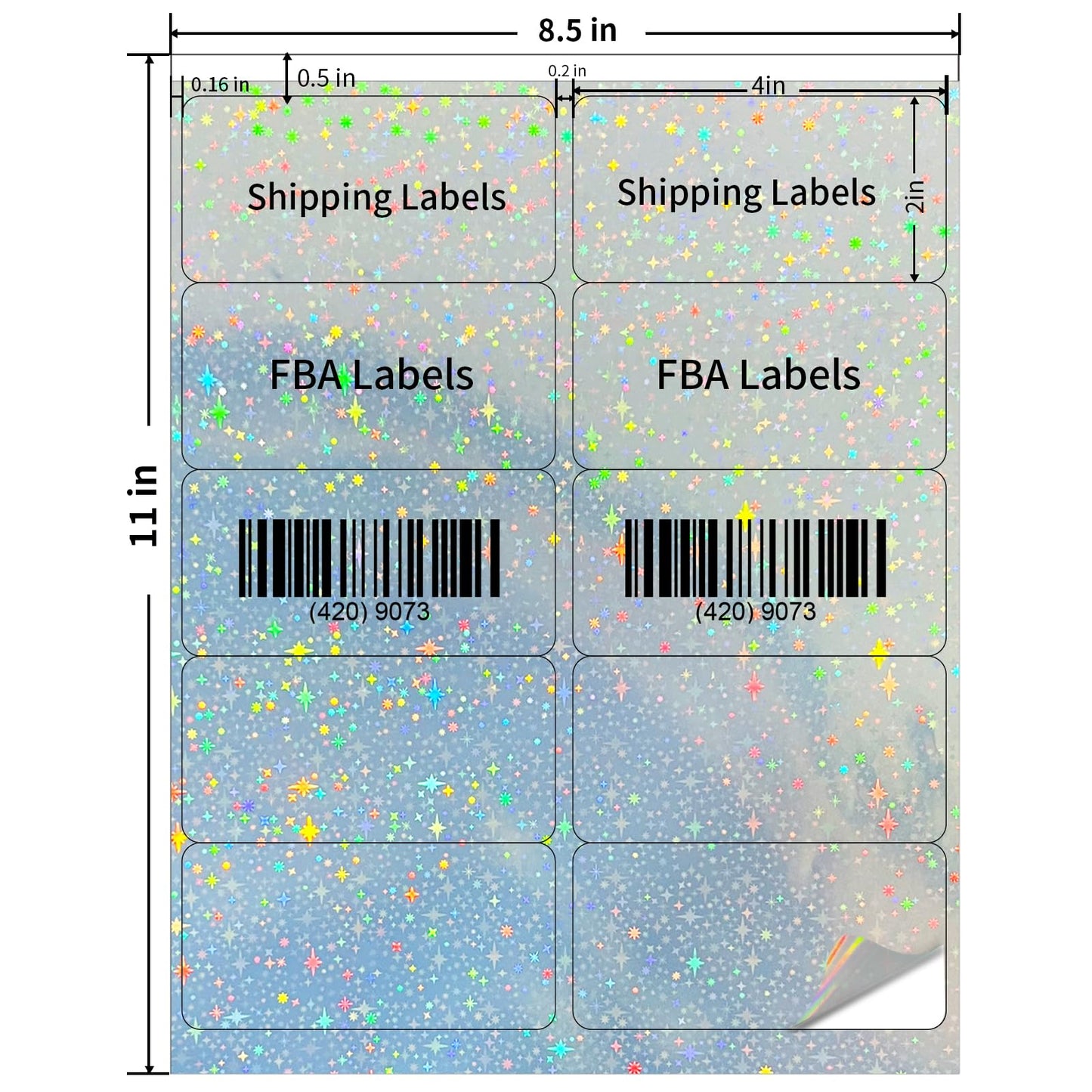STARLIBOO Shipping Labels Stickers, 2"×4" Printable Holographic Mailing Labels for Laser/Inkjet Printing- Matte, Permanent Adhesive Sticker (Holographic Star)