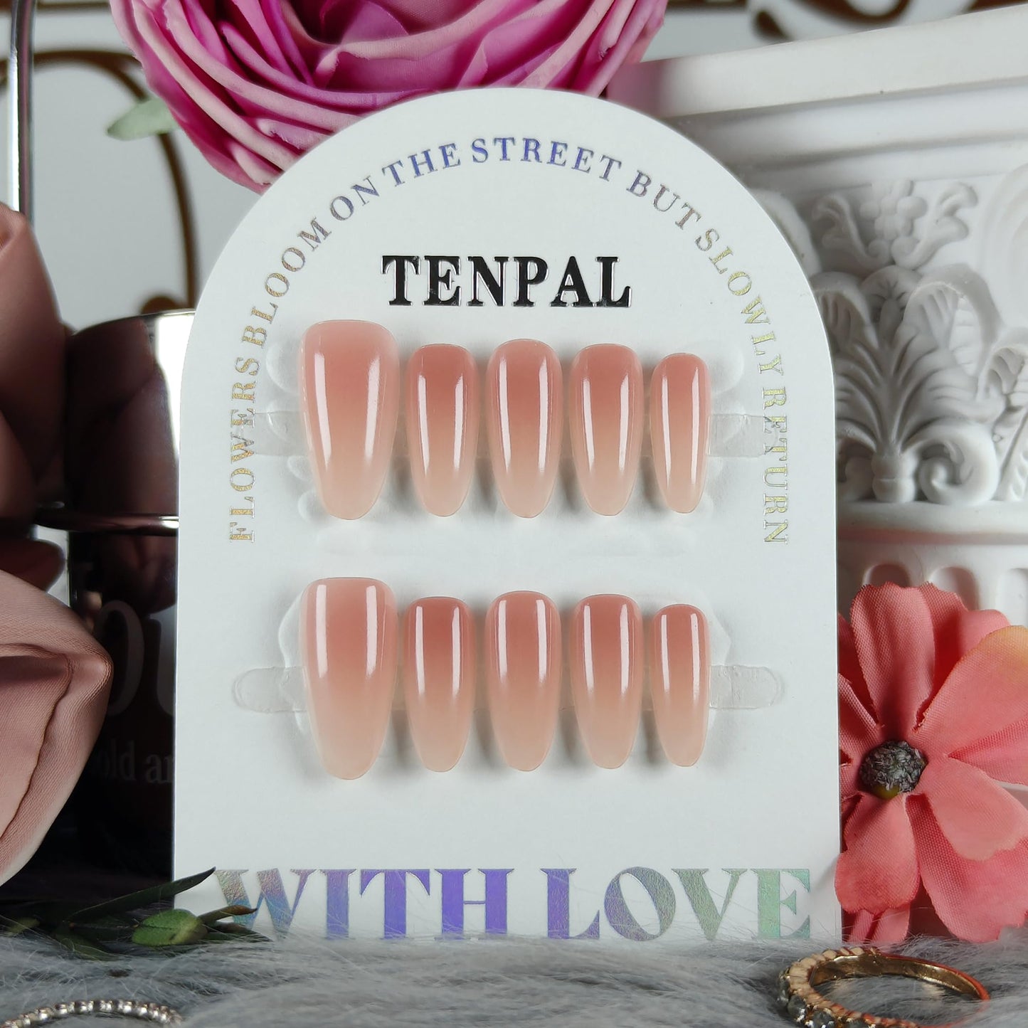 TENPAL Sheer Nude Press on Nails Medium Oval Salon Style for Everyday, Handmade & Reusable, Classic Sheer False Nails with a Clean Finish(S)