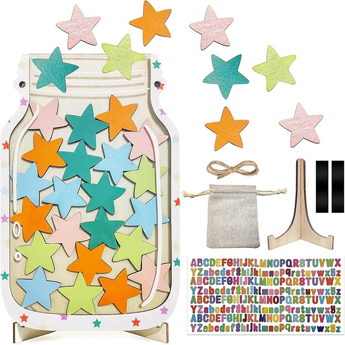 Magnetic Reward Jar for Kids – Star Jar Reward System, Behavior Classroom Incentive Jar with Fun Star Chart, Suitable for Teachers Parents (Mason Jar with Stars, Kids Motivational Tool)