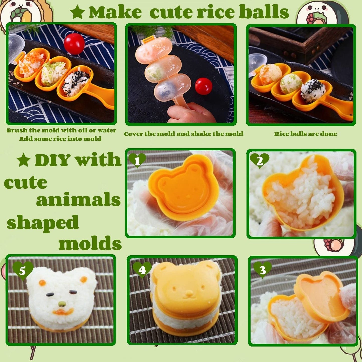 Gpurplebud Onigiri Mold Set - 13pcs Spam Musubi Maker Press Rice Ball Mold Sushi Rolling Mat Sushi Making Kit for Lunch Bento and Home DIY