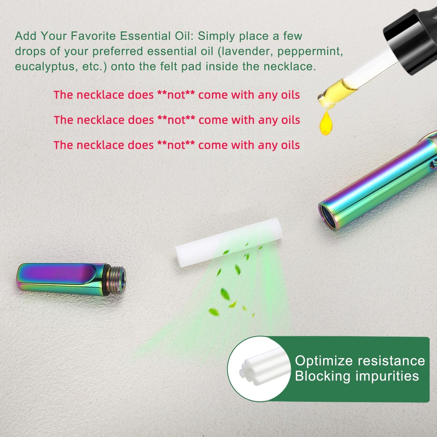 hooppoo Quit Smoking Necklace, Anxiety Relief Breathing Inhaler with Essential Oil Pad - Aromatherapy Diffuser Pendant for Smokers, Stainless Steel Necklace for Women & Men (Rainbow)