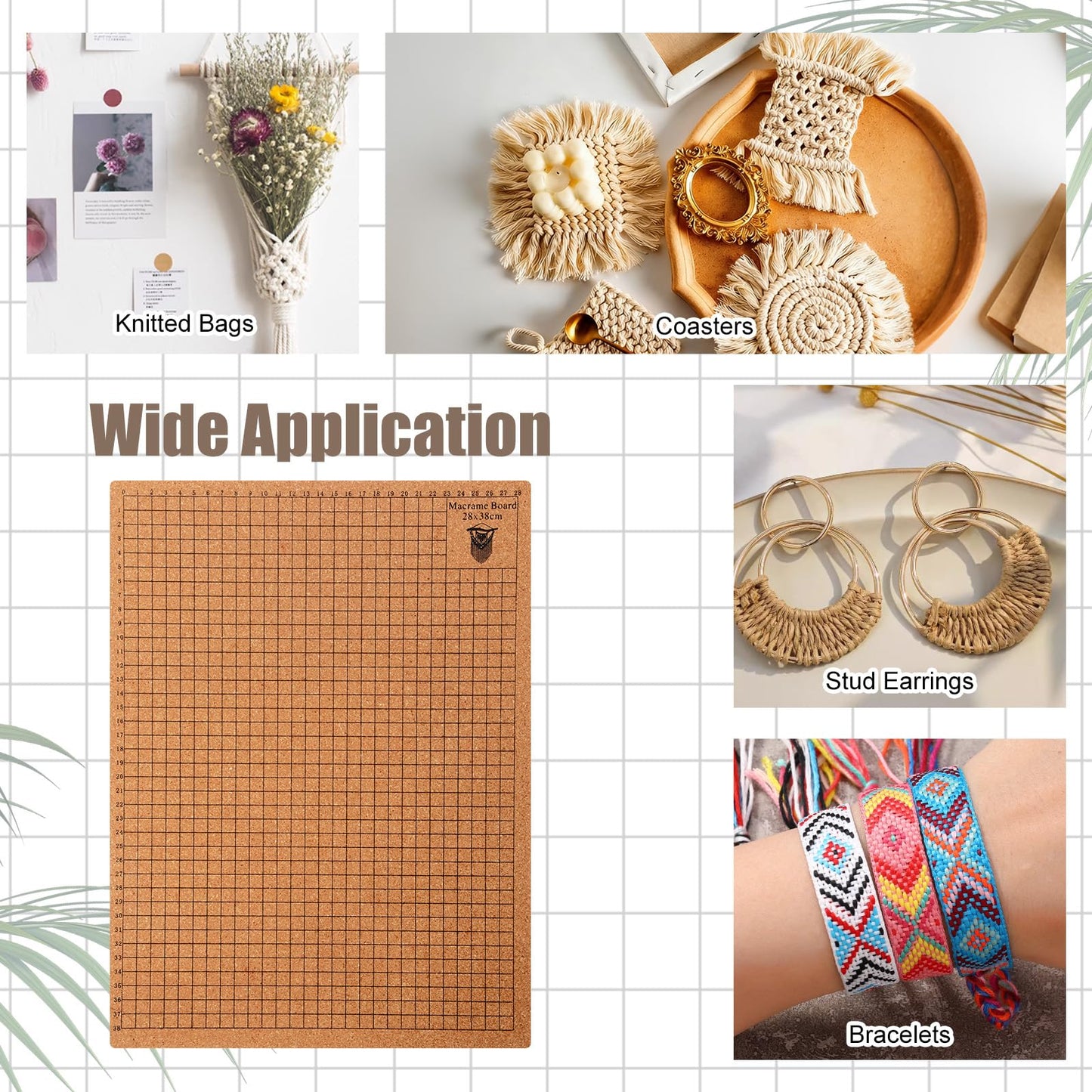 SHENLIU 108 Pcs Macrame Kit 12×16 Inch Macrame Board and Pins, Double Sided Grids Handmade Braiding Making Board, Metal Adjustable Holder, Brush Scissor Ruler for Bracelet Creating, Knotting Creations