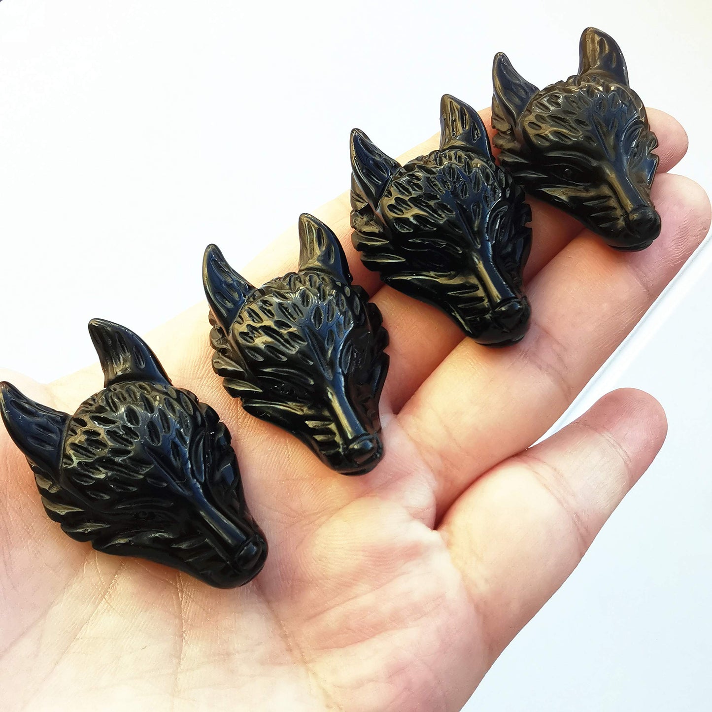 Bacatgem Natural Black Obsidian 1.57 inchs Wolf Head Pocket Crystals and Healing Stone Figurine,Haped DIY-Jewelry Pendant