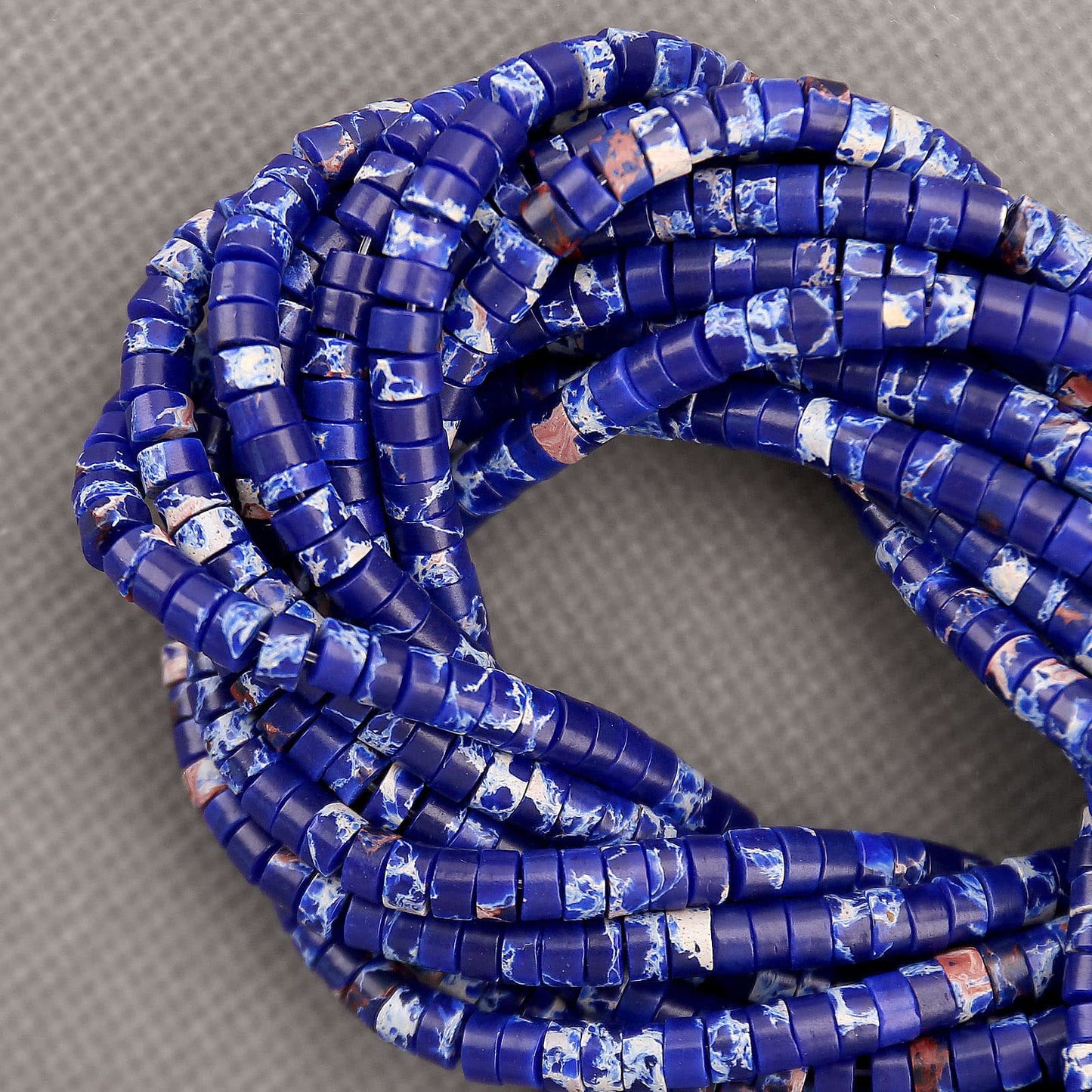 BONNY BOXX 150PCs Natural Blue Imperial Jasper Spacer Beads, Loose Semi Precious Flat Round Gemstone Heishi Disc Stone Beads for Beading Jewelry Making 4mm*2mm