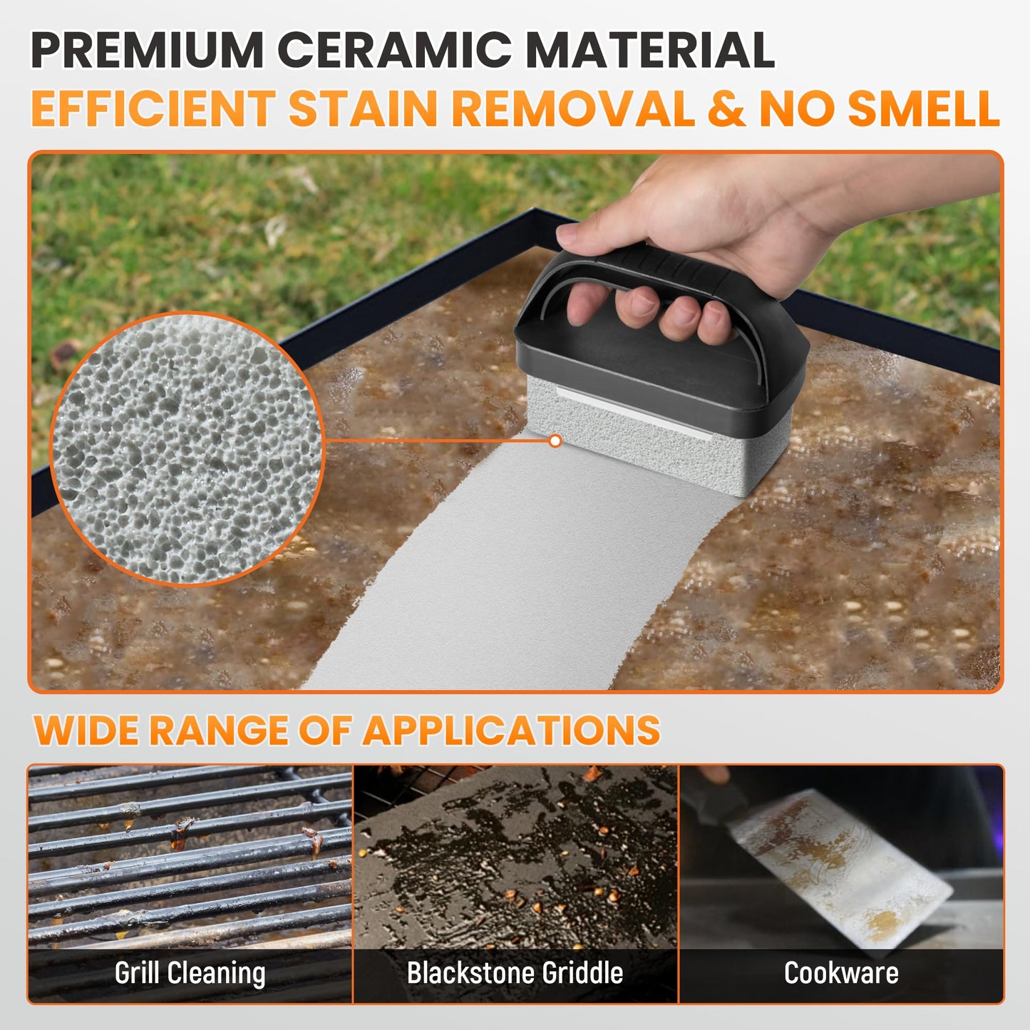HE-SANQI Griddle Cleaning Kit for Blackstone, Flat Top Grill Cleaning Kit with Griddle Scraper, Grill Brick, Scouring Pads & Ergonomic Handles to Remove Grease, Burnt Residue (11 PCS)