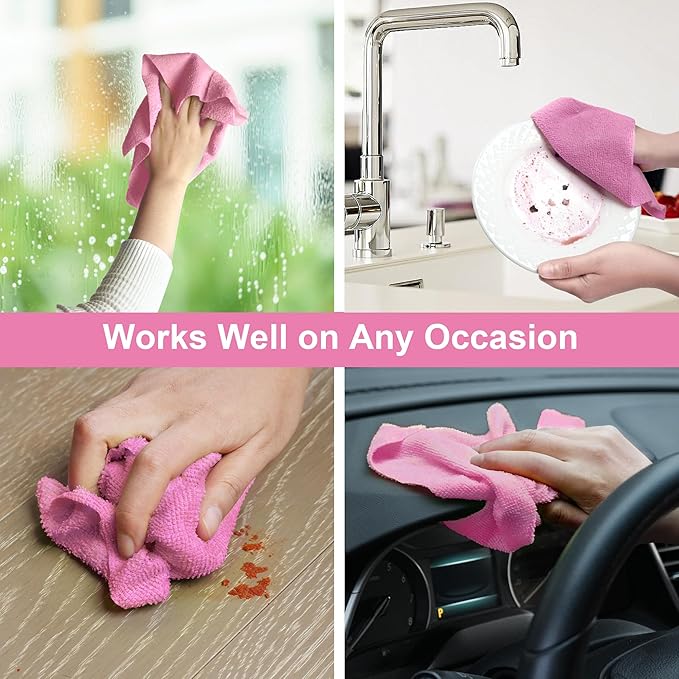 LIVOS Microfiber Cleaning Cloth Roll - 80 Pack, Reusable Paper Towels Pink Tear Away, Microfiber Towels for Cars, Super Absorbent Lint Free Cleaning Rags for House, Kitchen, Window-11.5"x11.5"