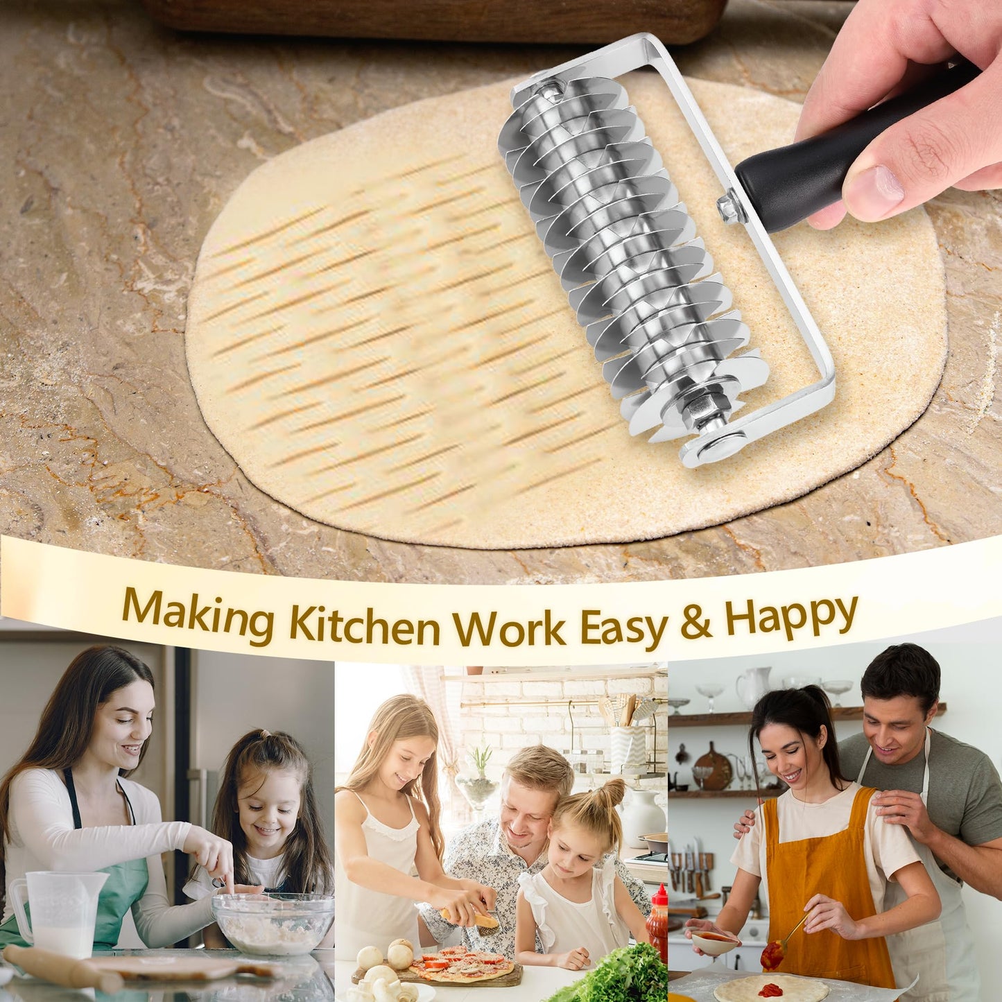 Pastry Lattice Roller Cutter - Stainless Steel Professional Dough Lattice Top Pie Pizza Bread Pastry Crust Lattice Roller Cutter wheel