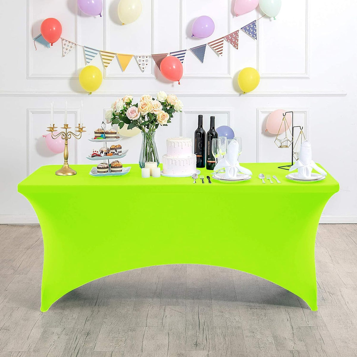 Spandex Table Cover for 4FT or 6ft or 8ft Table Universal Fitted Stretch Tablecloth for Party, Banquet, Wedding and Events-Neon Lemon