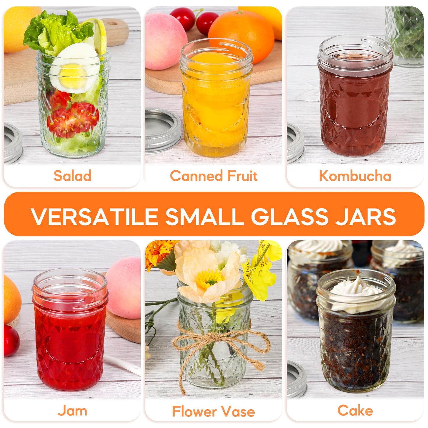 8 oz Mason Jars 24 Pack with Airtight Lids, Glass Canning Jars, Durable & Leakproof Small Jars for Jam, Honey, Pickling, DIY Crafts, Reusable Storage Containers, Great Value Set with Secure Packaging
