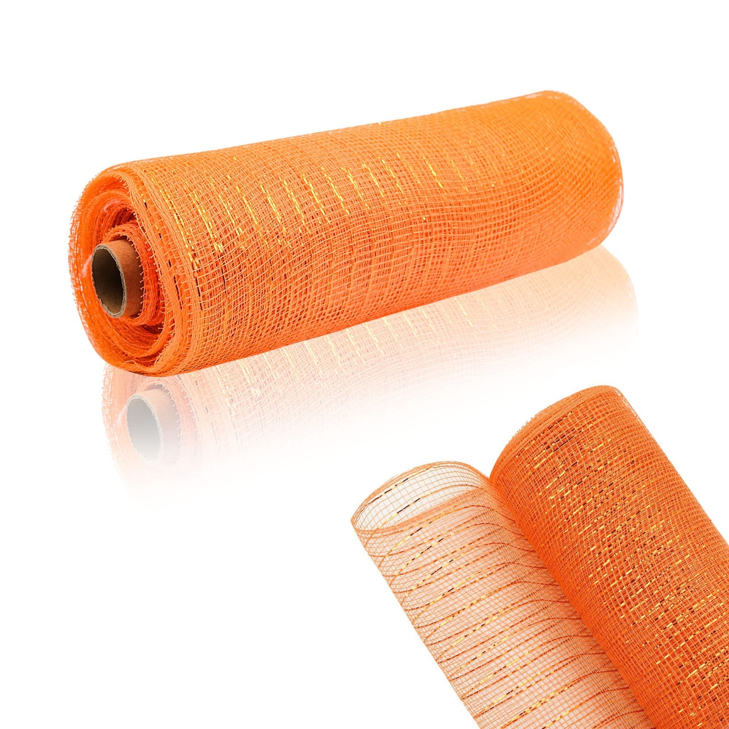 GouZaak 2 Rolls Orange Deco Mesh Ribbon 10 in x 30 ft,Basic Metallic Poly Mesh Ribbon Rolls for DIY Wreath Supplies Christmas Tree Halloween Decoration