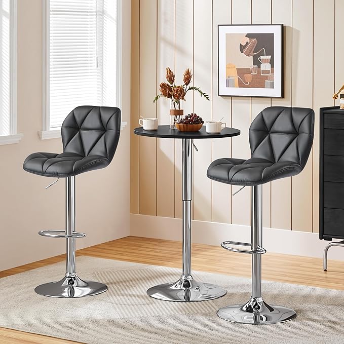 Yaheetech Bar Stools Set of 4, Adjustable PU Leather Swivel Barstools, Modern Counter Stools with Back and Footrest, Counter Height Barstools for Bar, Kitchen, Dining Room, Grey
