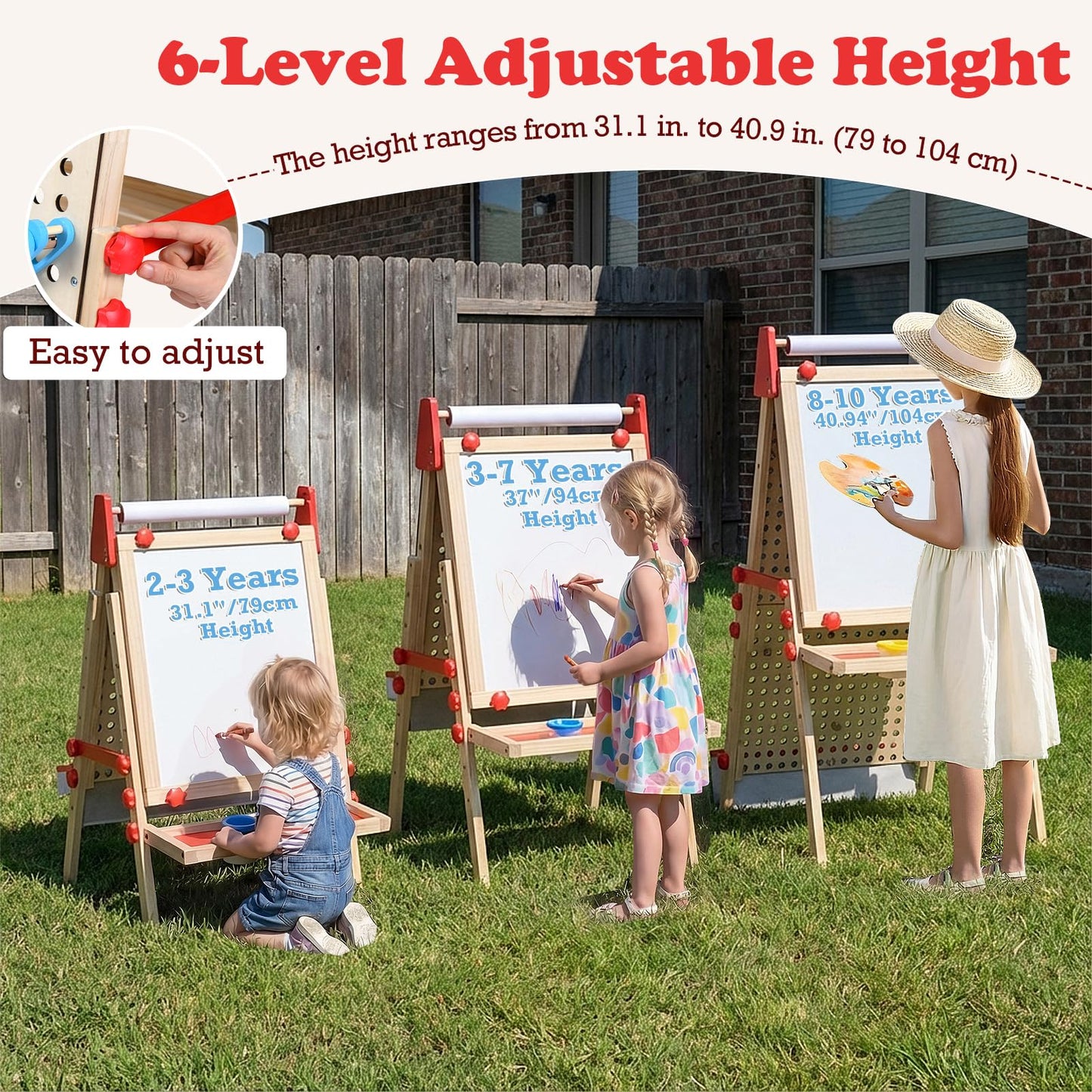 OLAKIDS 4 in 1 Easel for Kids with Marble Run, Magnetic Whiteboard, Chalkboard, Drawing Paper Roll, 6-Level Adjustable Height for Toddlers Ages 3-10