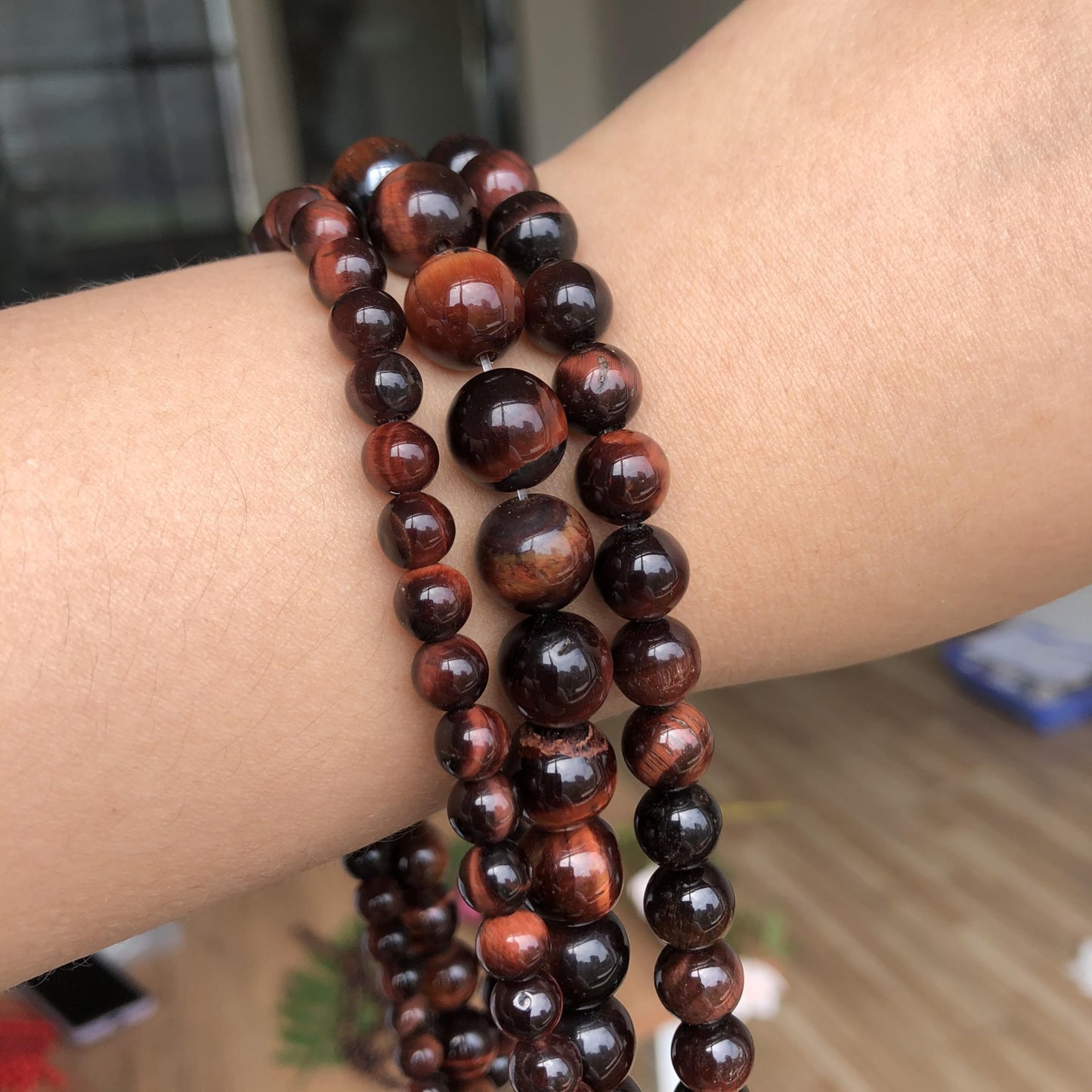 Yochus 45pcs Red Tiger Eye Beads，8mm Healing Power Natural Stone Round Loose Beads for Jewelry Making Earring Necklace DIY Crafts