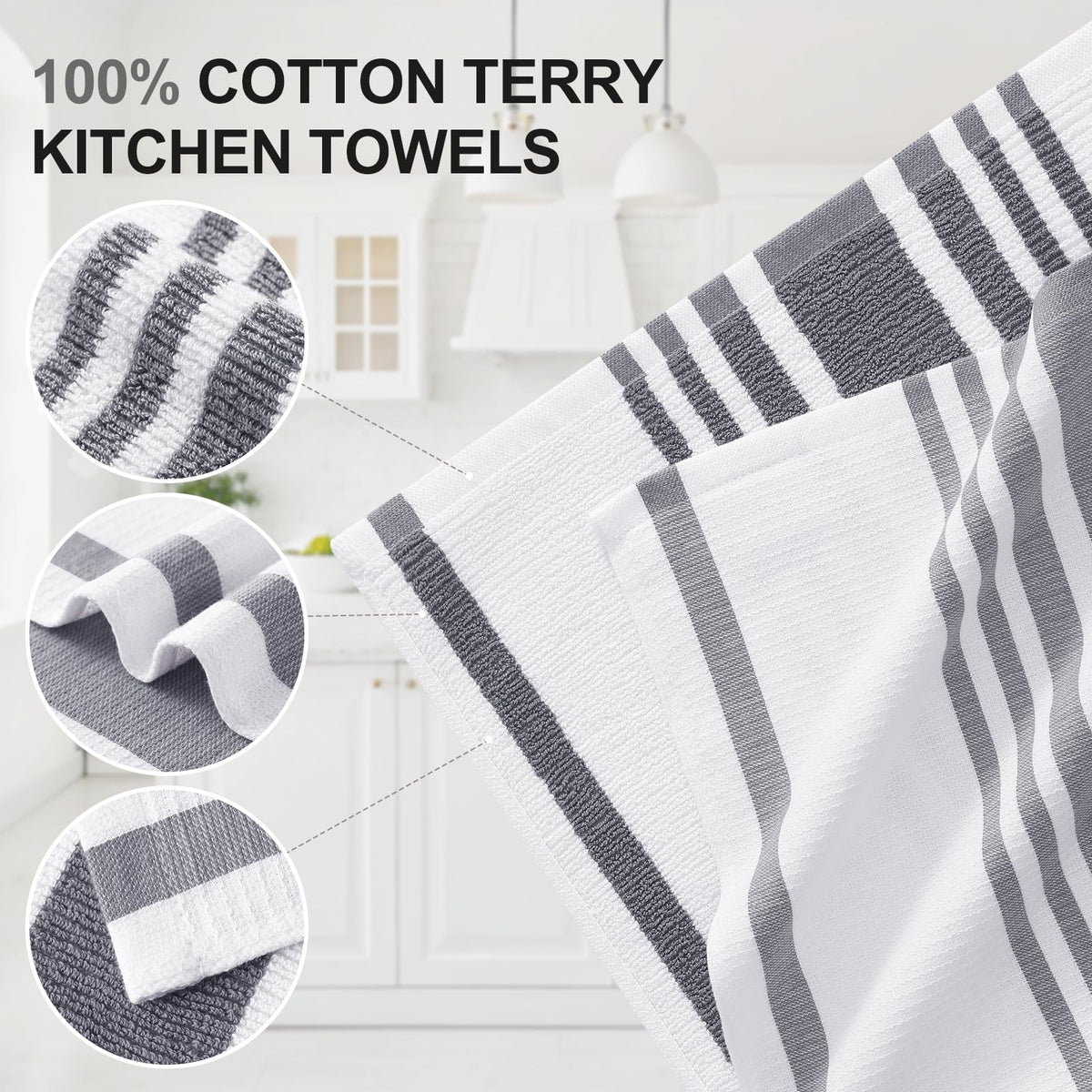 Premium Cotton Stripe Kitchen Towels 12 Pack (12 Count)