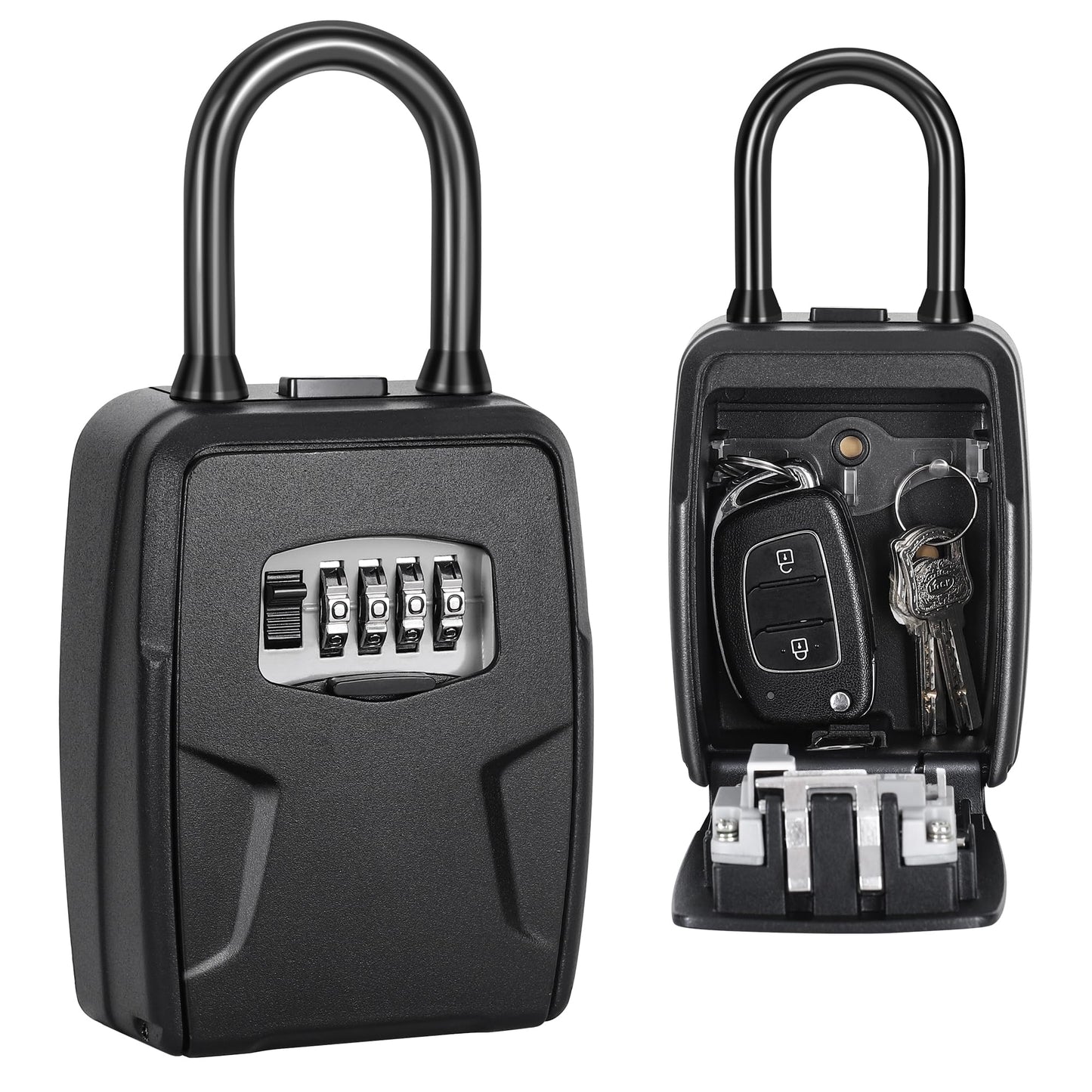 Fayleeko Portable Key Lock Box, Lock Box Wall Mounted for House Key, Car Keys, 6 Key Capacity, Weatherproof Resettable Code (Black, 1)