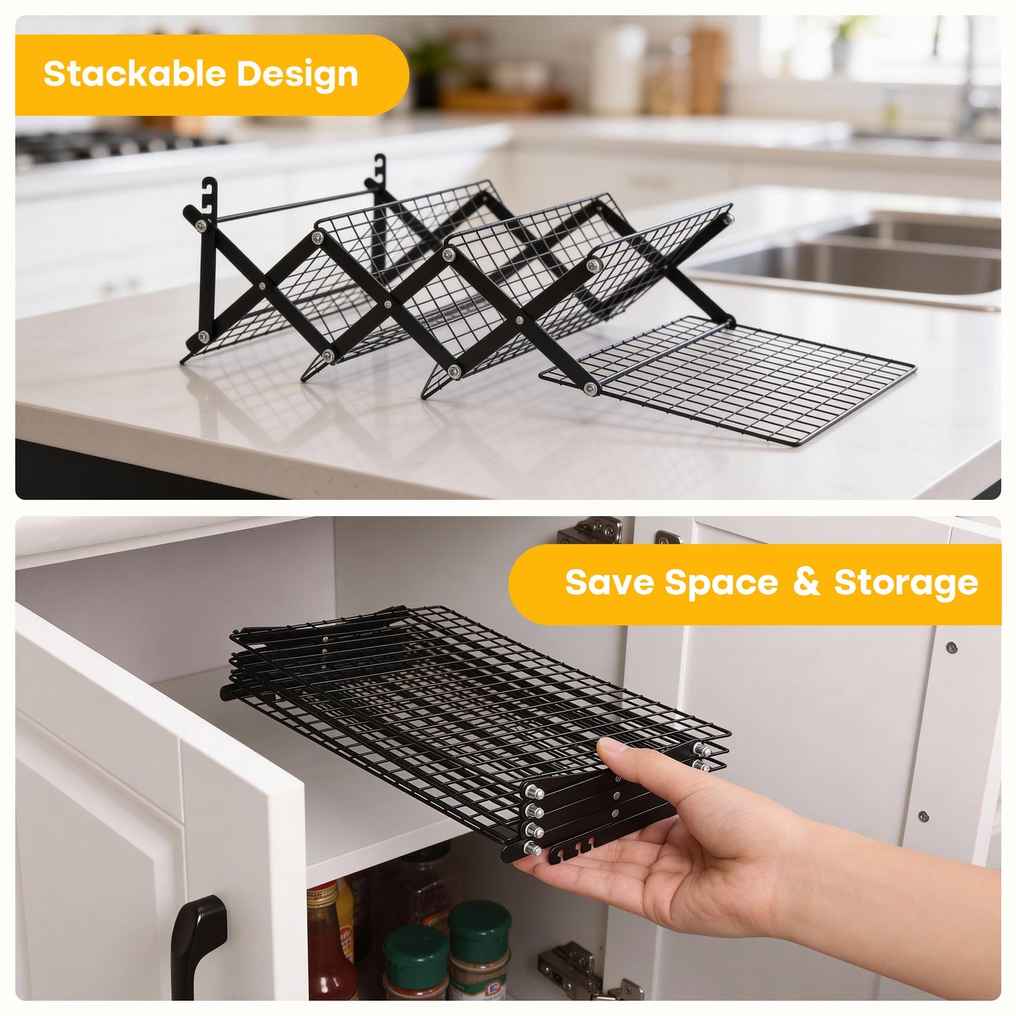 Aguegro 4-Tier Collapsible Cooling Rack, High-Quality Stainless Steel Adjustable Stackable Wire Cookie Cooling Rack for Baking, Cookies, Cake, Roasting, Grilling, Drying