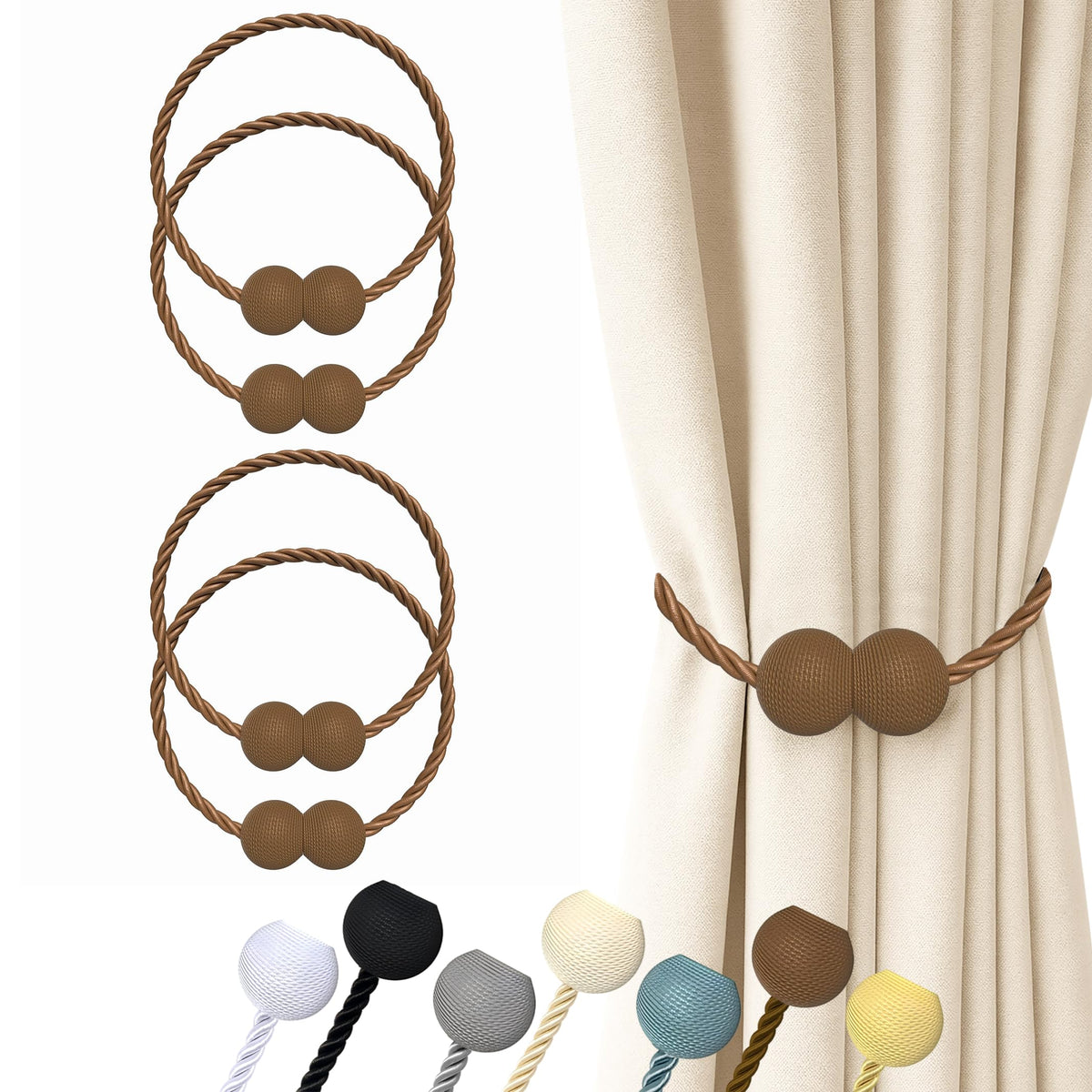 Magnetic Curtain Tiebacks Dark Brown 4pcs