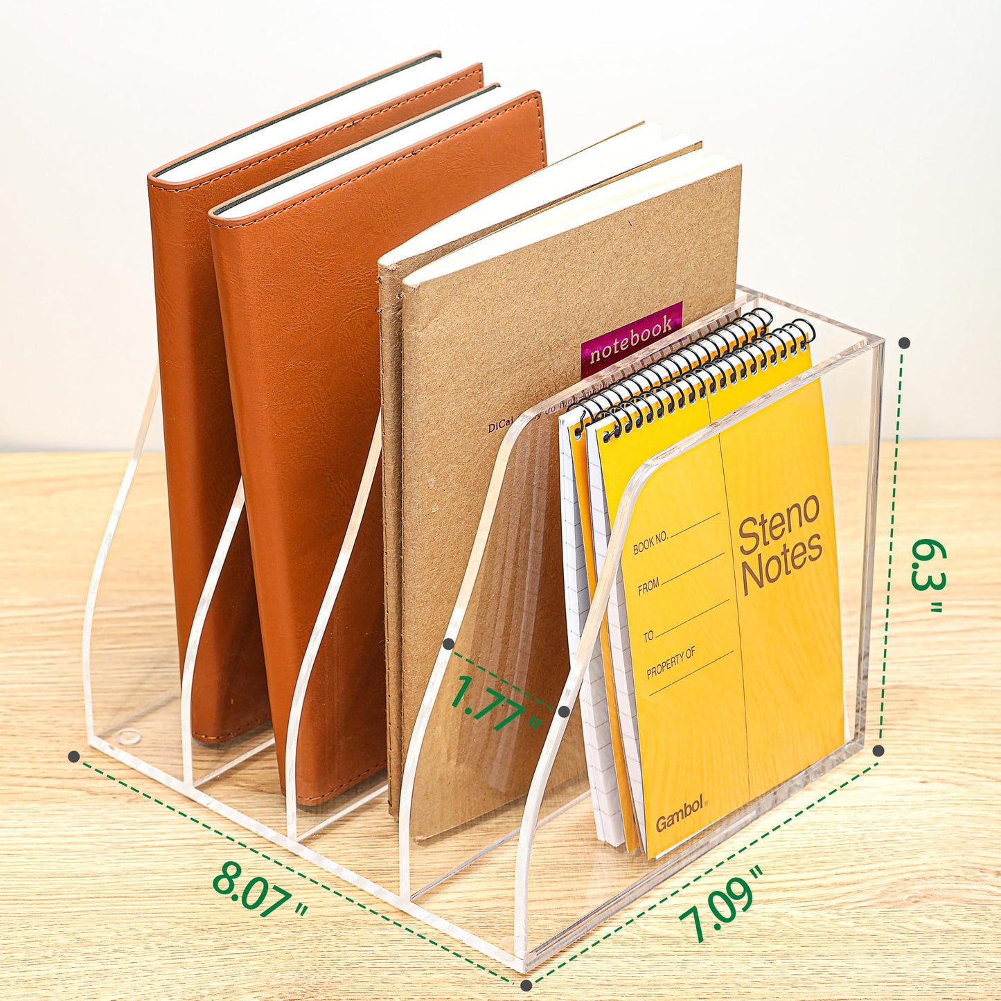 AIDIMOO Acrylic Magazine File Holder, 4 Vertical Compartments Desk Document Sorter Organizer, Clear Folder Rack Binder for Office, Documents, Tablets, Magazines, Books – Home/Classroom Rack