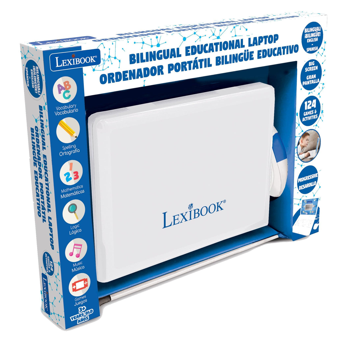 Lexibook - Educational and Bilingual Laptop Spanish/English - Toy for Children with 124 Activities to Learn Mathematics, Dactylography, Logic, Clock Reading, Play Games and Music - JC598i2